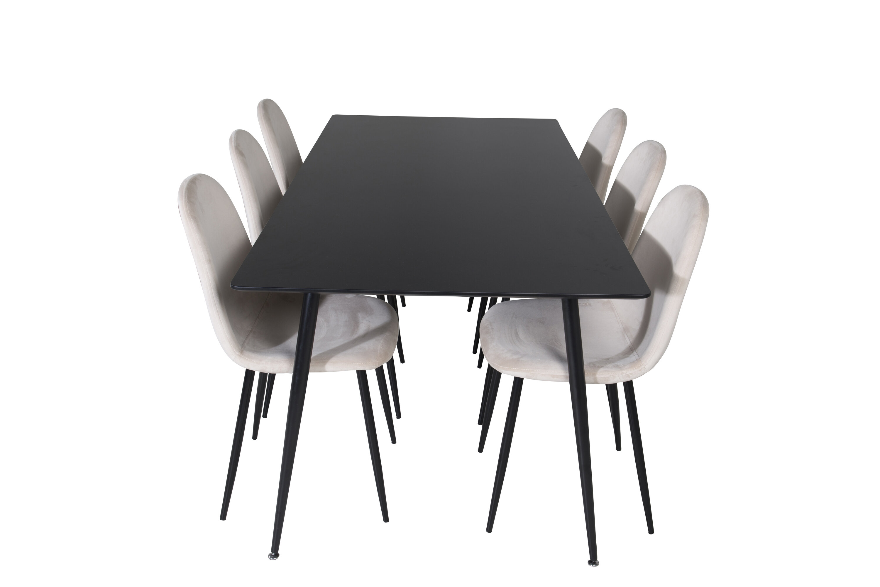 Détail du ensemble repas rectangulaire Silar, Polar noir, beige Table : 75 x 180 x 90 Chaise : 53,3 x 88 x 42,5 cm
