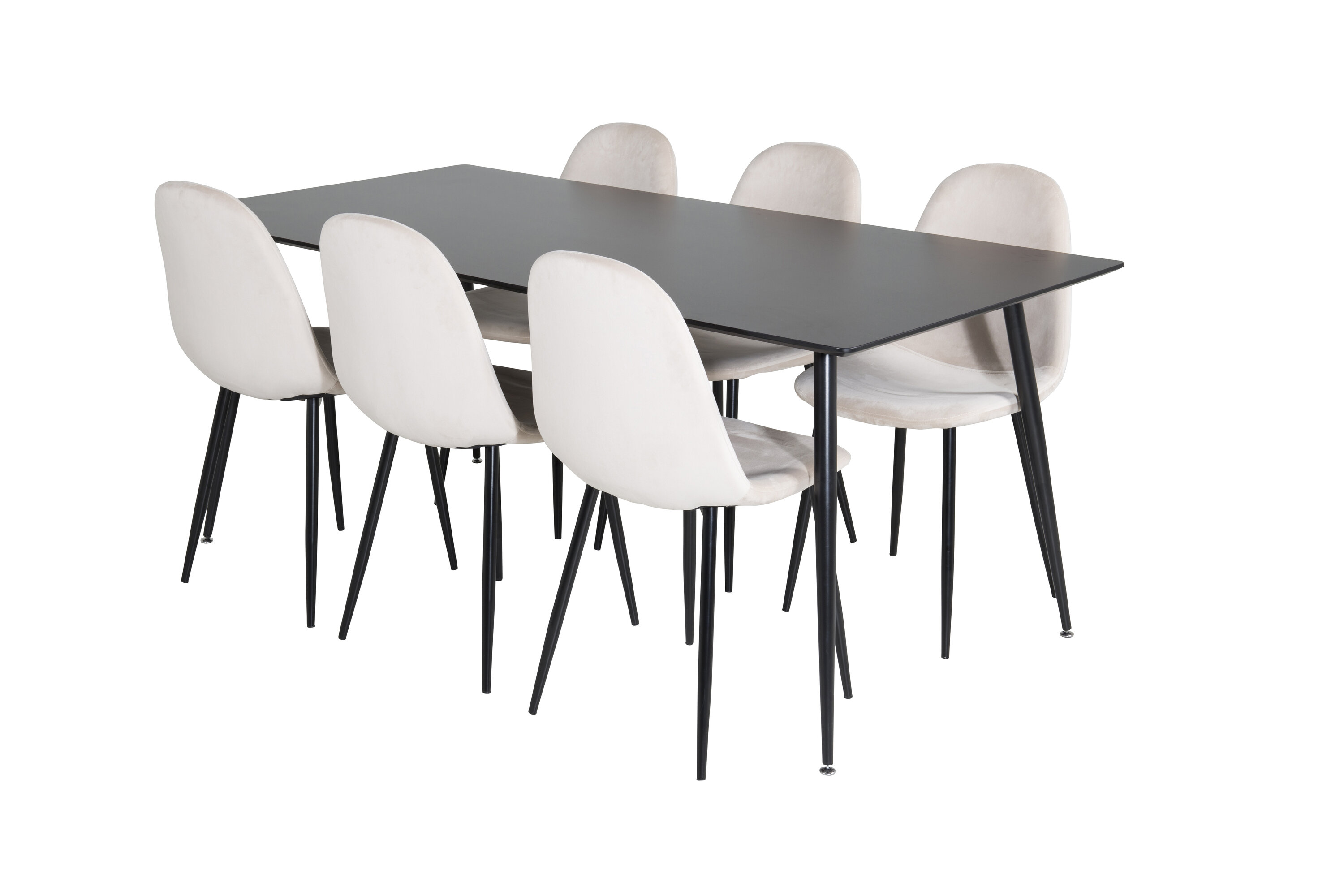 Détail du ensemble repas rectangulaire Silar, Polar noir, beige Table : 75 x 180 x 90 Chaise : 53,3 x 88 x 42,5 cm
