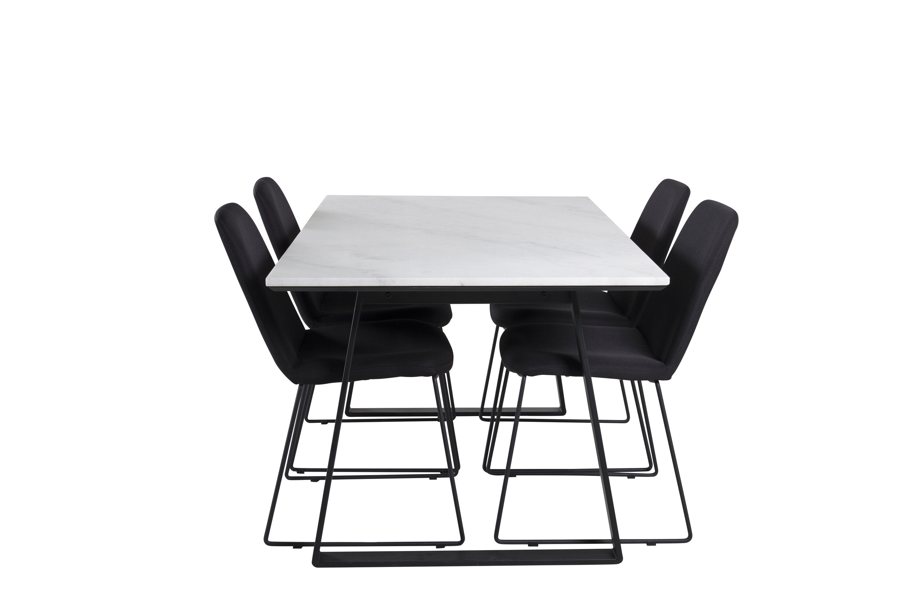 Détail du ensemble repas rectangulaire Estelle, Muce blanc, noir Table : 74,5 x 140 x 90 Chaise : 63 x 84 x 43 cm