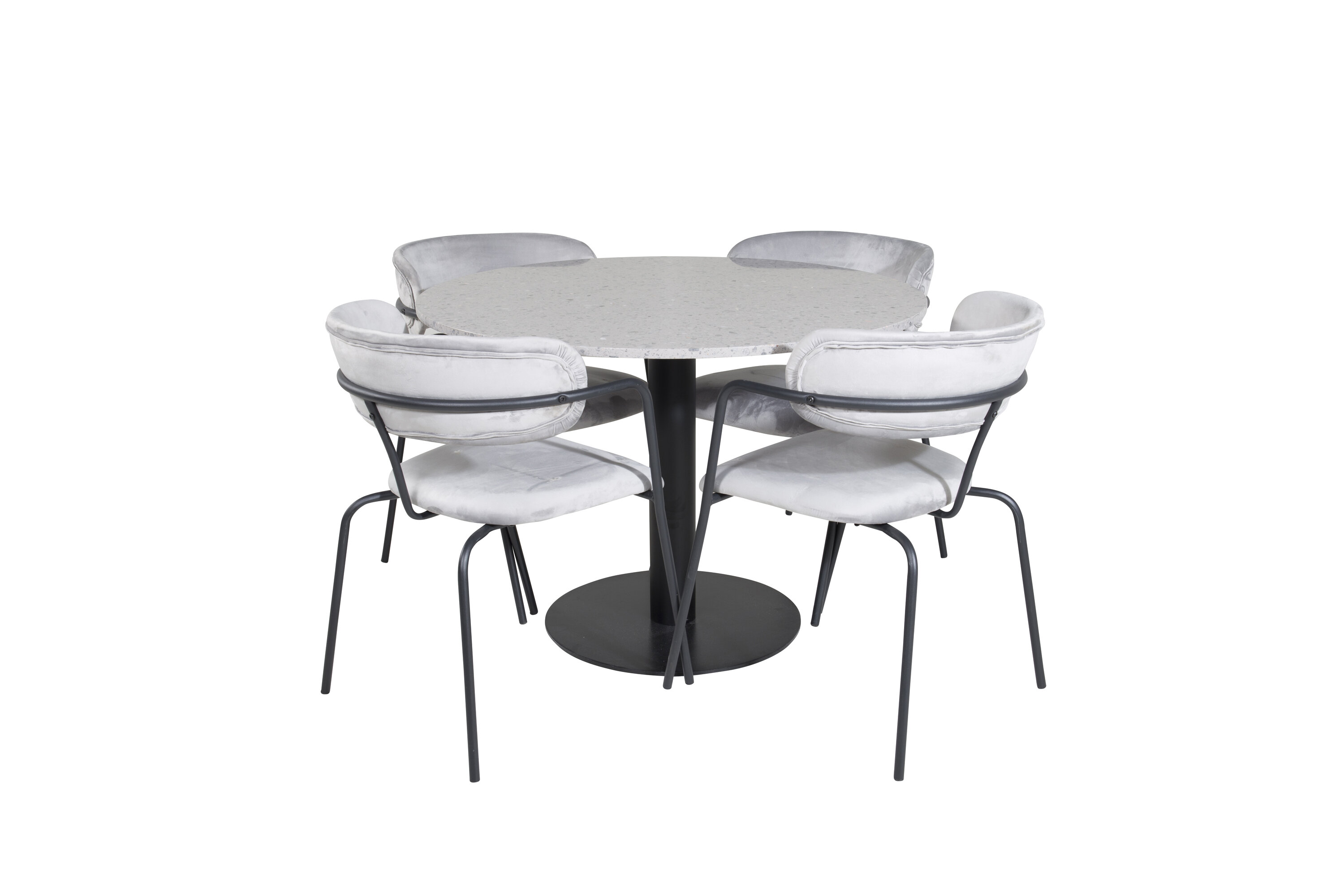 Détail du ensemble repas rond Razzia, Slim gris, noir Table : ⌀106 Chaise : 48 x 98 x 42 cm