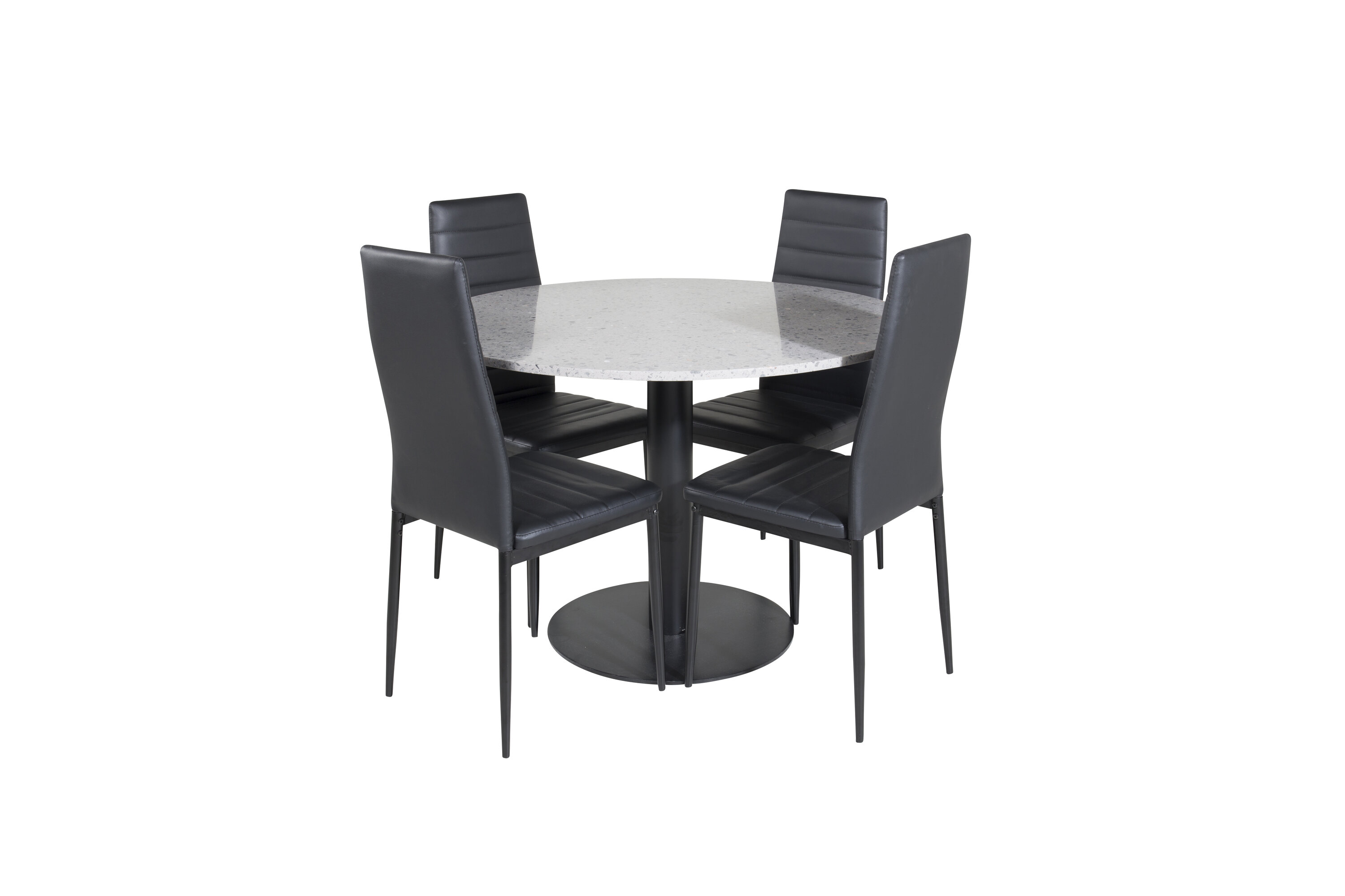 Détail du ensemble repas rond Razzia, Slim gris, noir Table : ⌀106 Chaise : 48 x 98 x 42 cm