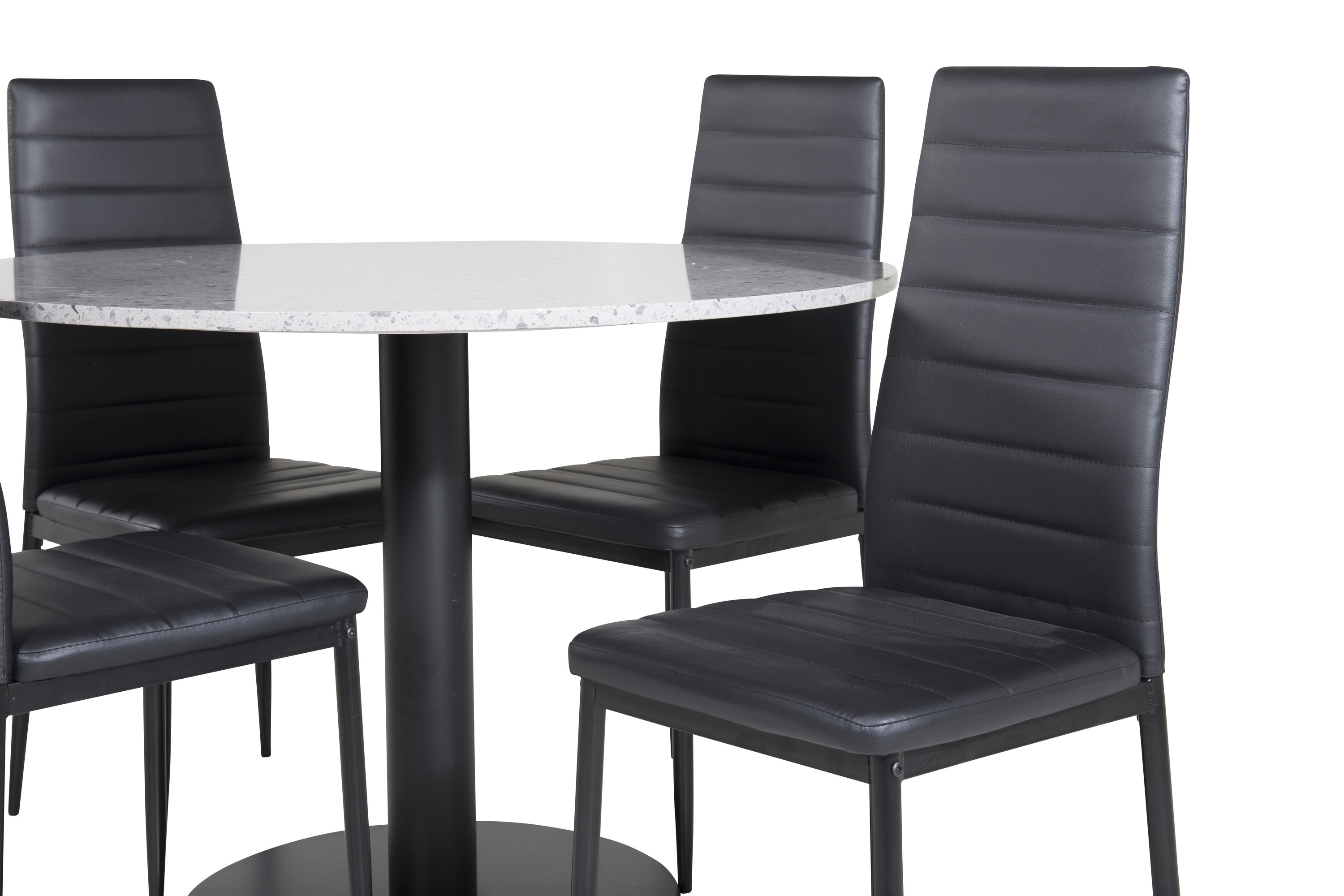 Détail du ensemble repas rond Razzia, Slim gris, noir Table : ⌀106 Chaise : 48 x 98 x 42 cm