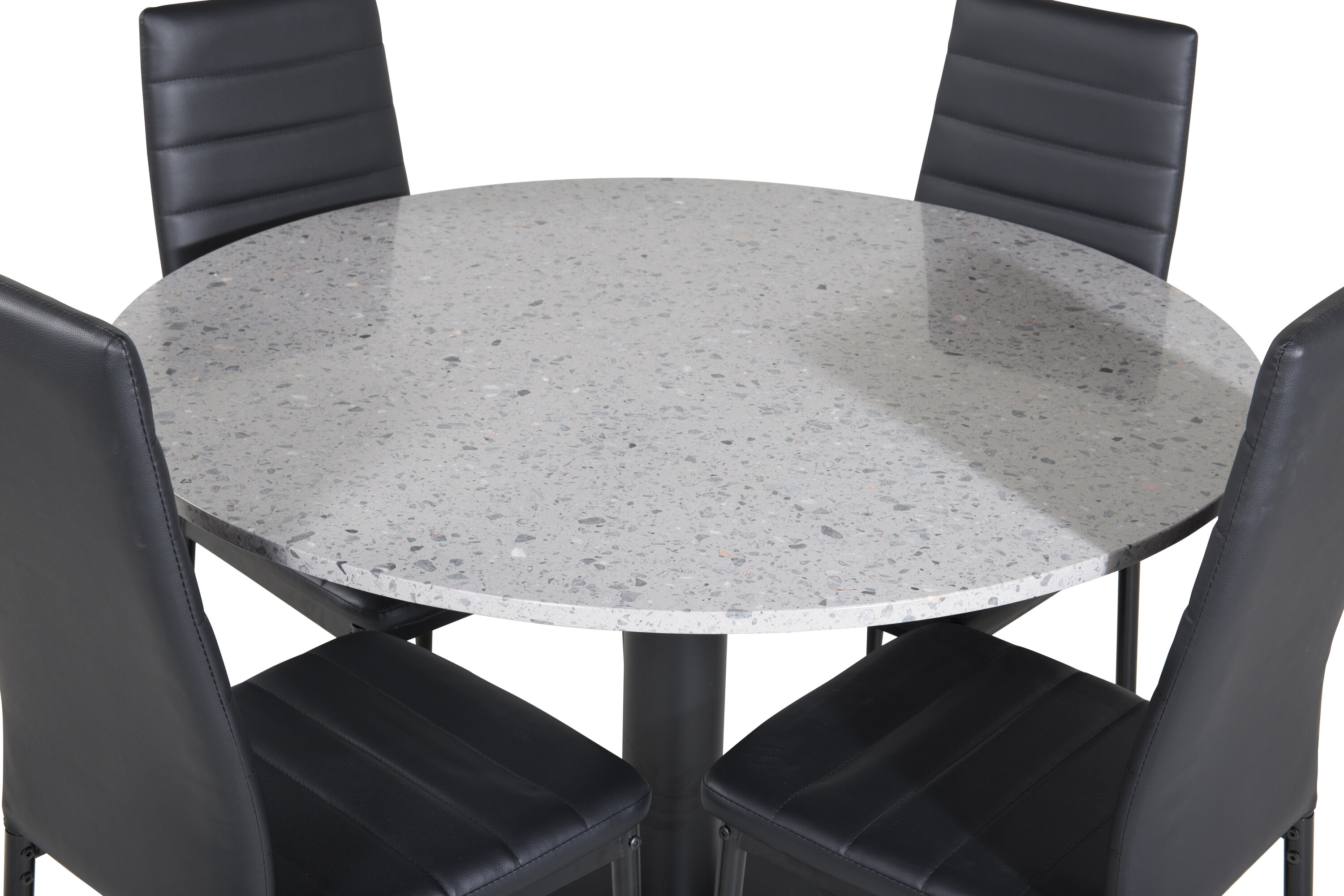 Détail du ensemble repas rond Razzia, Slim gris, noir Table : ⌀106 Chaise : 48 x 98 x 42 cm