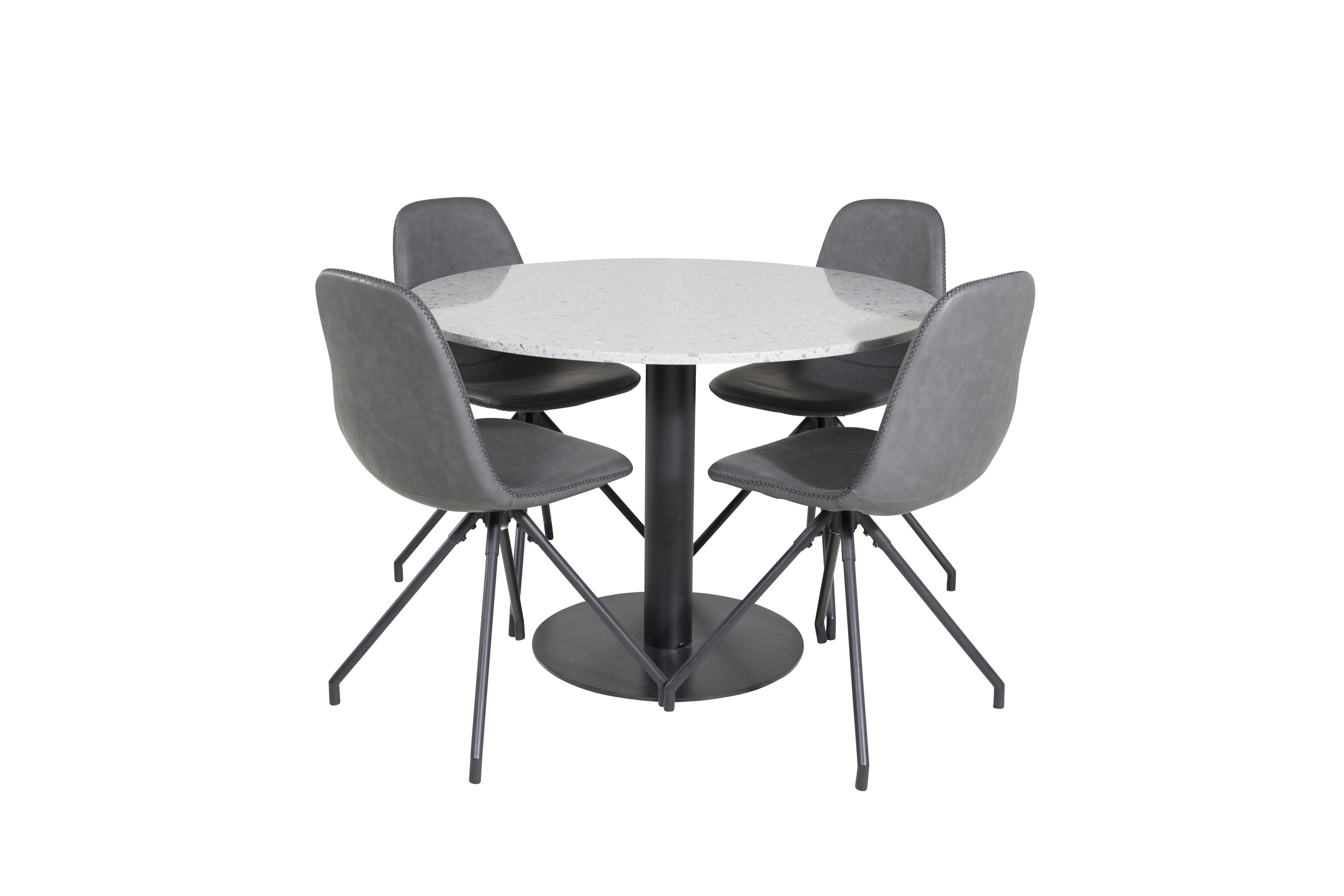 Détail du ensemble repas rond Razzia, Polar gris, noir Table : ⌀106 Chaise : 54 x 88 x 44 cm