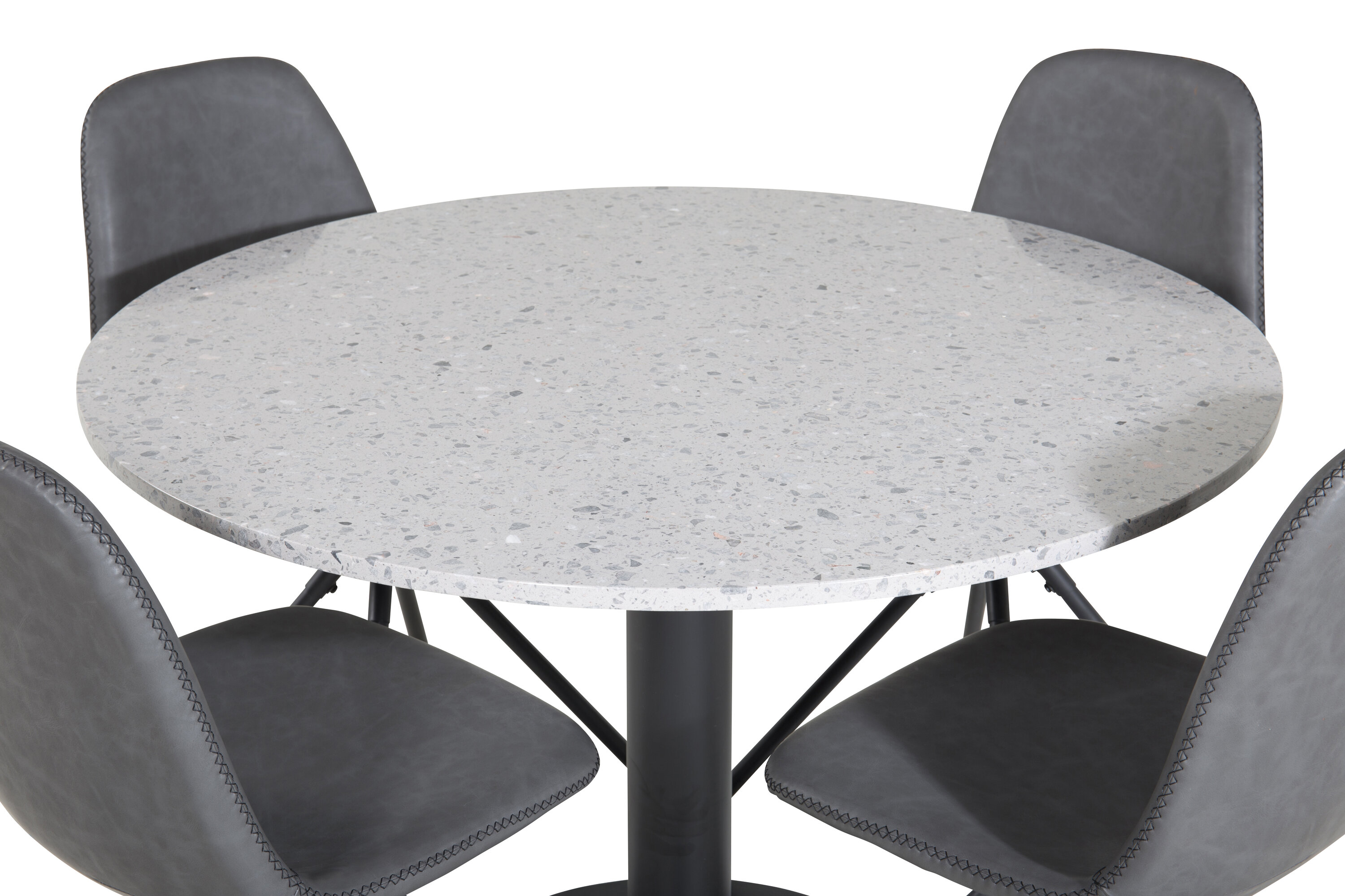 Détail du ensemble repas rond Razzia, Polar gris, noir Table : ⌀106 Chaise : 54 x 88 x 44 cm