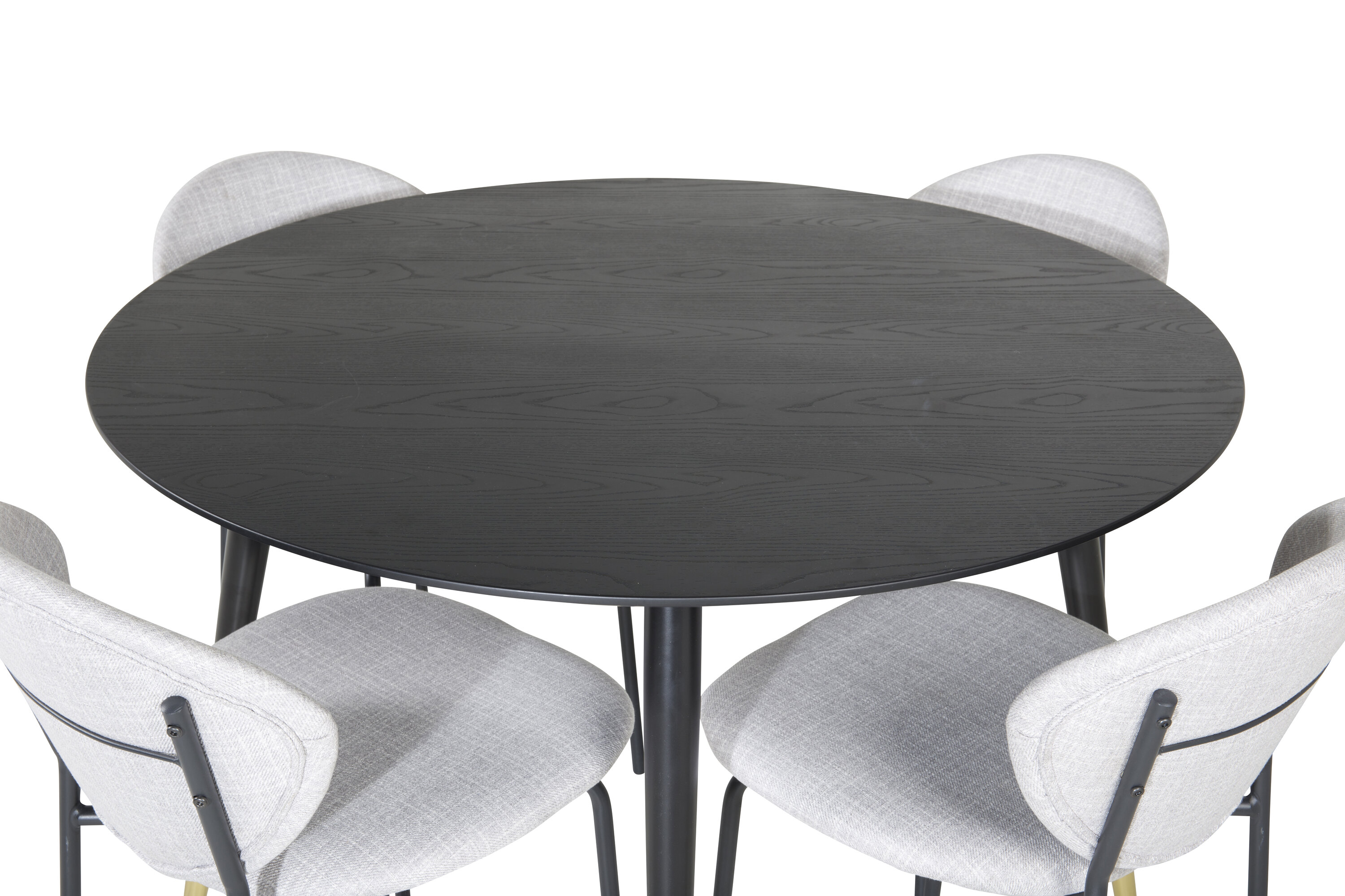Détail du ensemble repas rectangulaire Dipp, Vault noir, gris, doré Table : ⌀115 Chaise : 61,5 x 80 x 46 cm