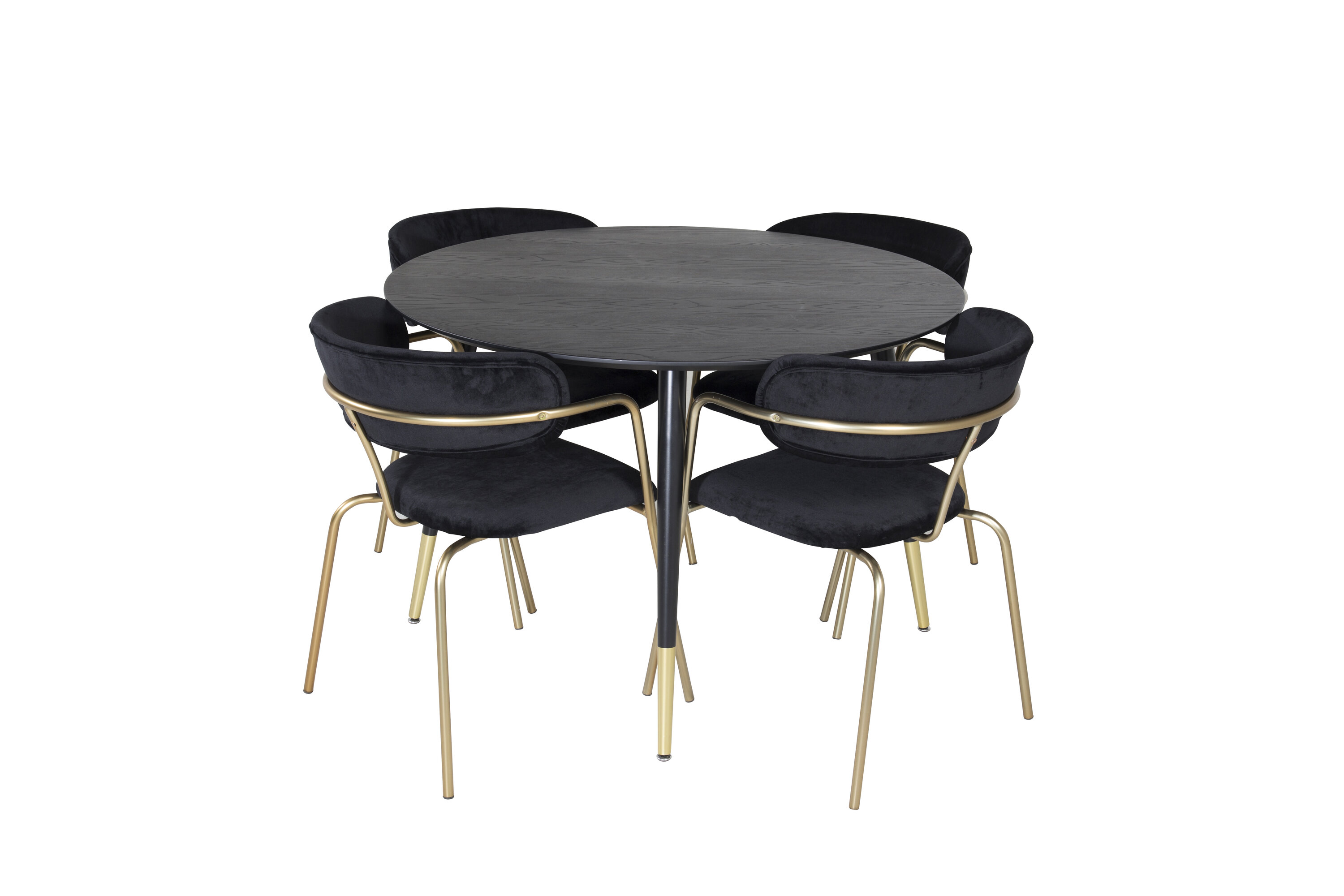 Détail du ensemble repas rond Dipp, Arrow noir, doré Table : ⌀115 Chaise : 61 x 79 x 58 cm