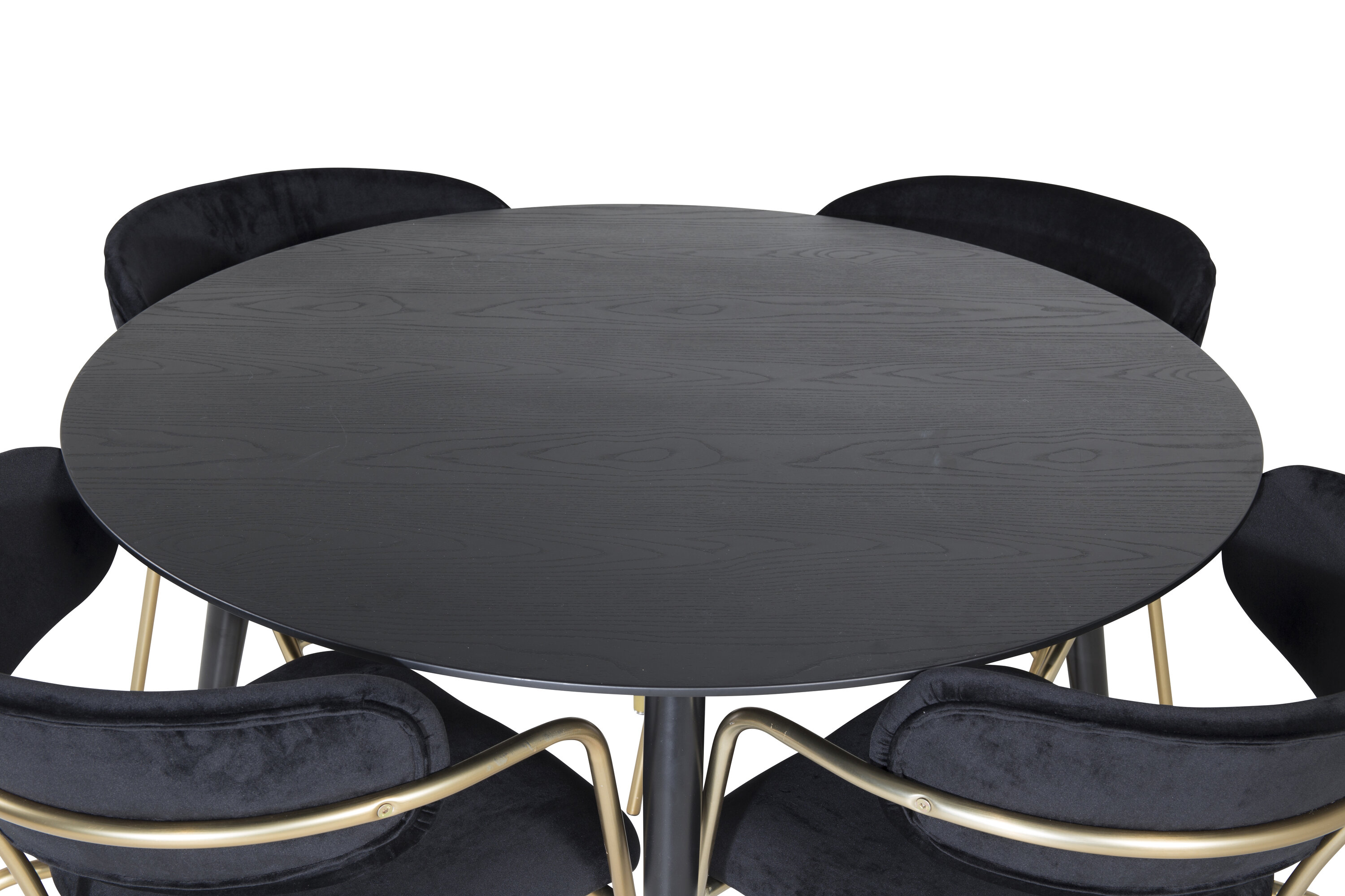 Détail du ensemble repas rond Dipp, Arrow noir, doré Table : ⌀115 Chaise : 61 x 79 x 58 cm