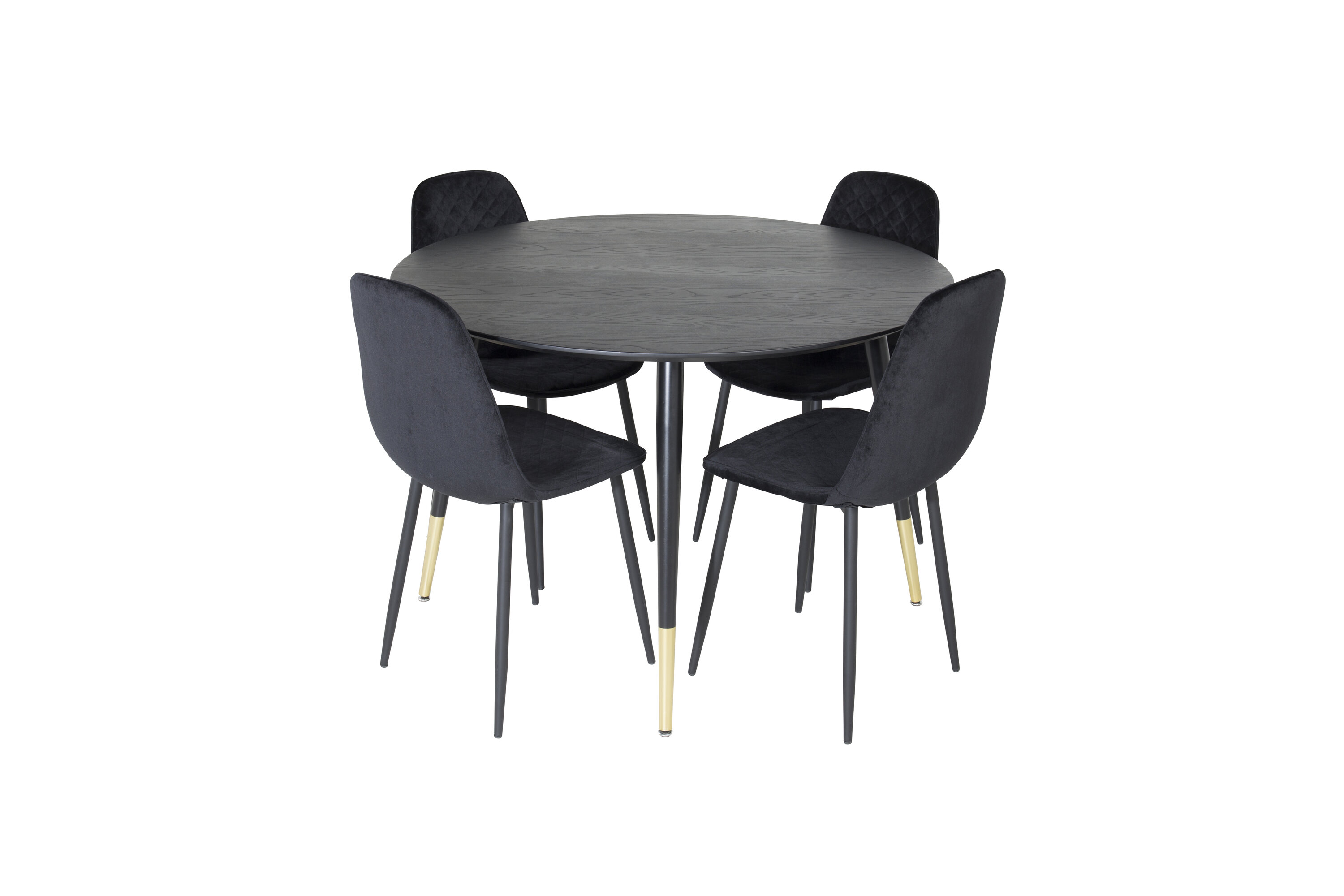 Détail du ensemble repas rond Dipp, Polar noir, doré Table : ⌀115 Chaise : 52 x 86 x 44 cm