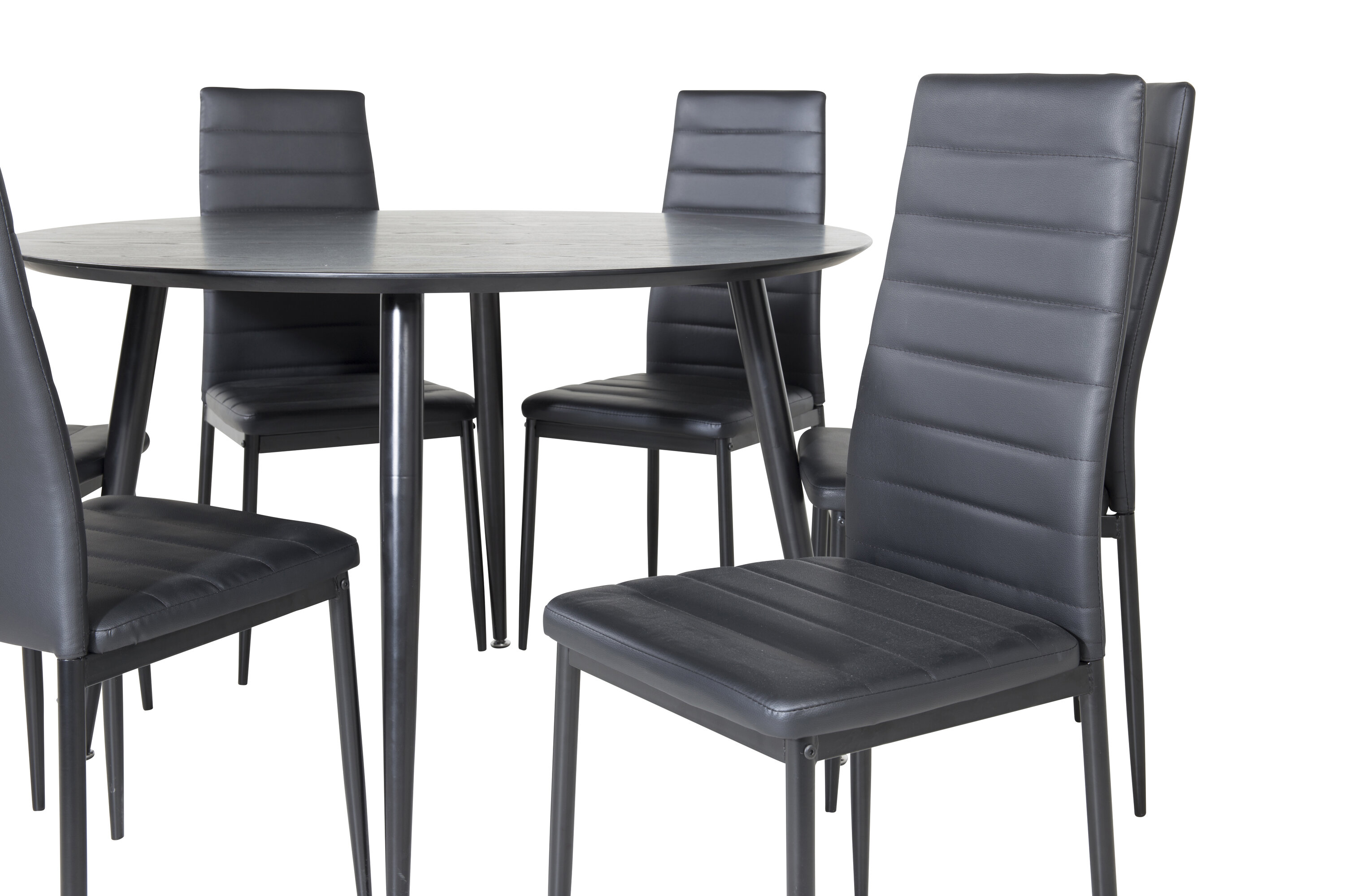 Détail du ensemble repas rond Dipp, Slim noir Table : ⌀115 Chaise : 48 x 98 x 42 cm