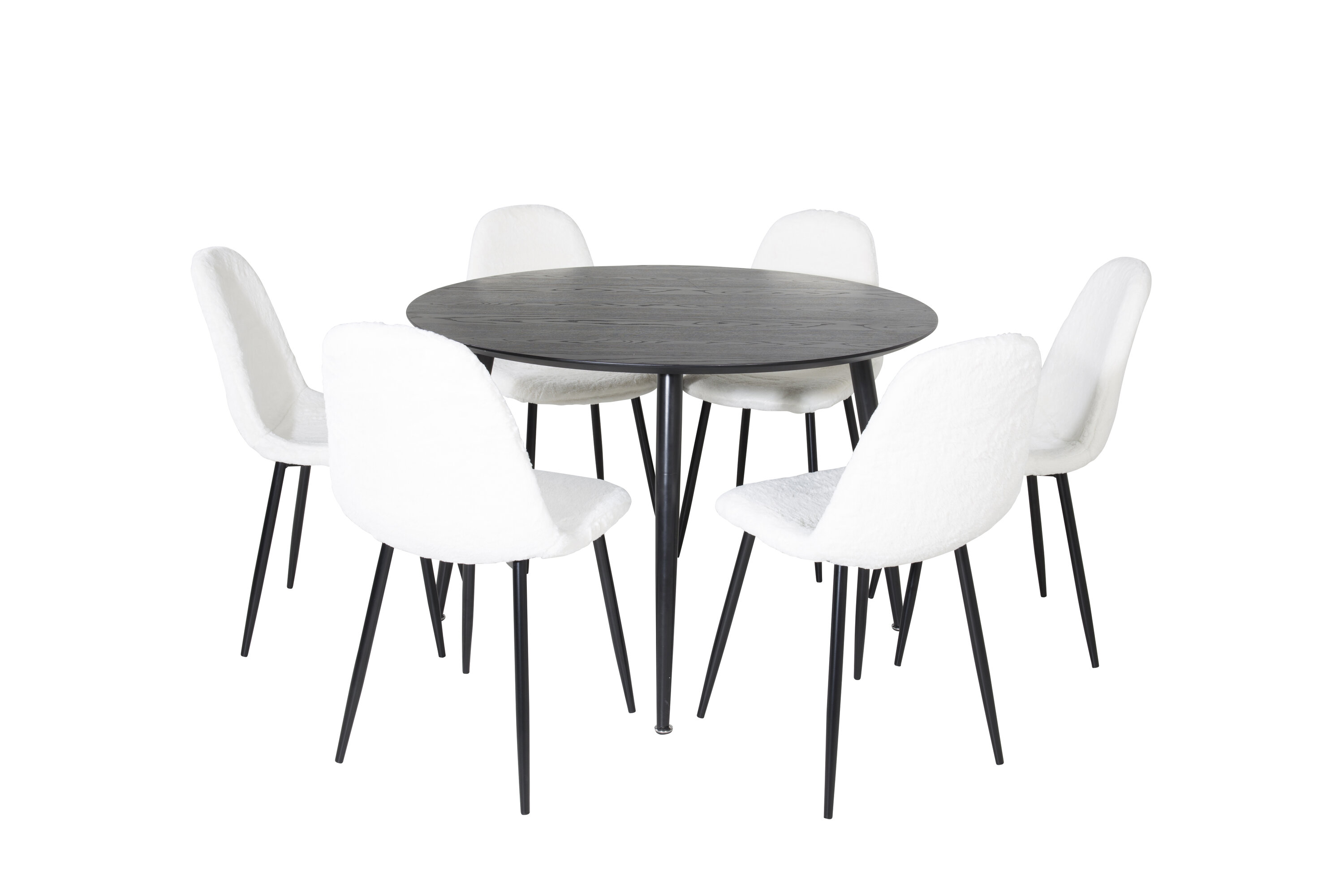 Détail du ensemble repas rond Dipp, Polar noir, blanc Table : ⌀115 Chaise : 53 x 87 x 44 cm