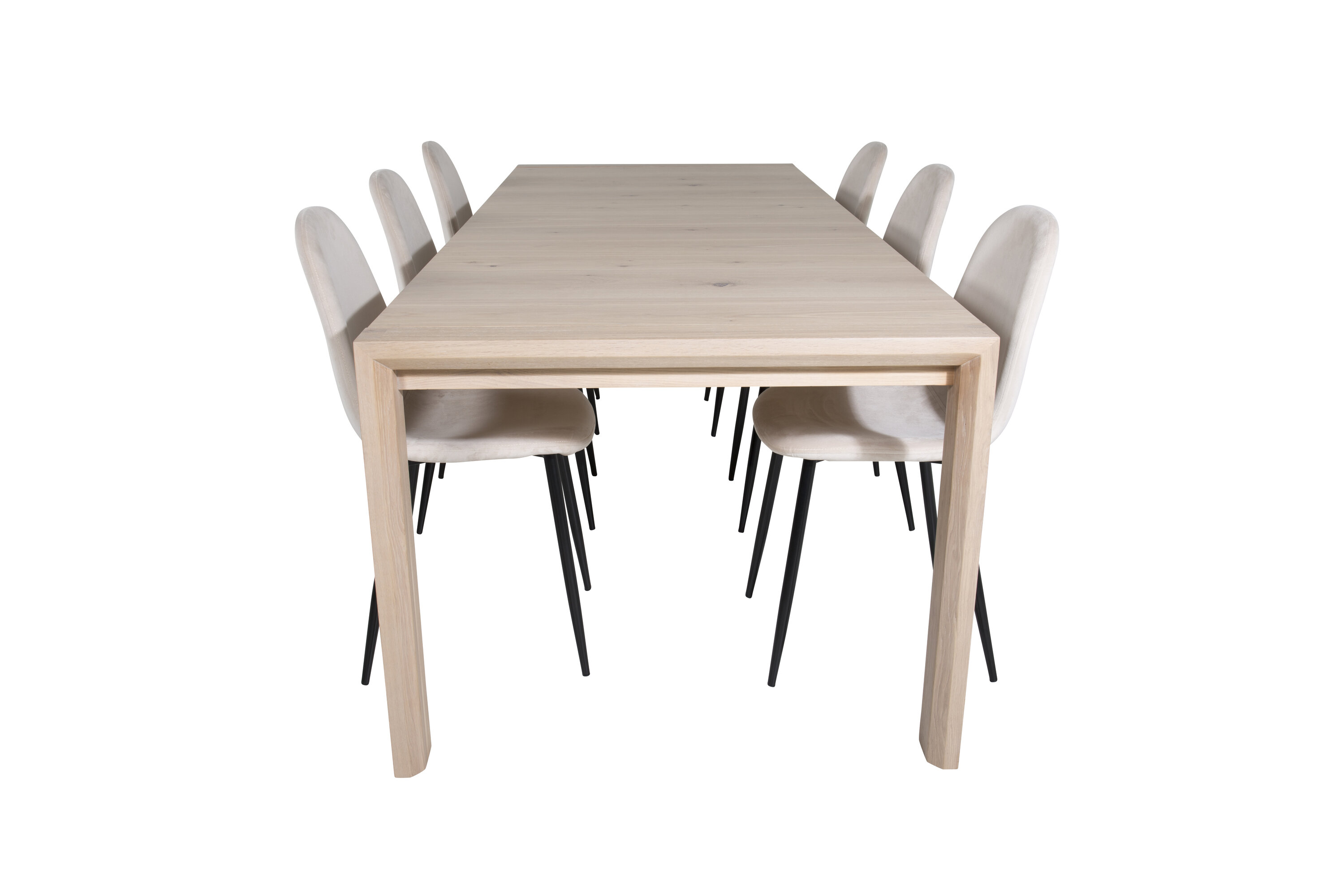 Détail du ensemble repas rectangulaire Slider, Polar blanchi, beige, noir Table : 75 x 170 x 95 Chaise : 53,3 x 88 x 42,5 cm