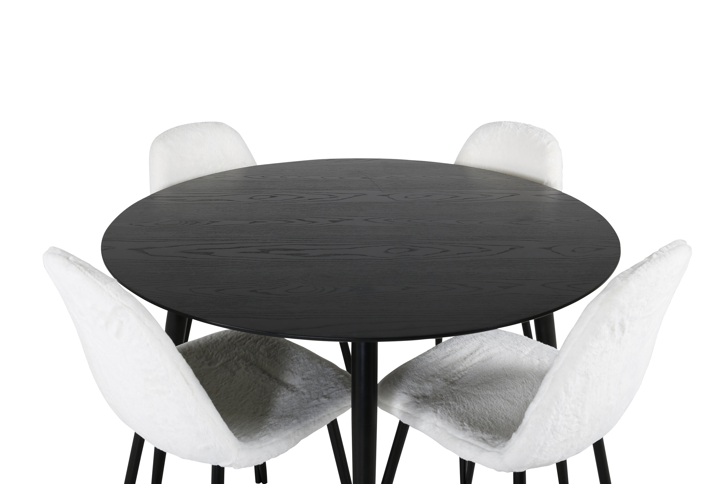 Détail du ensemble repas rond Dipp, Polar noir, blanc Table : ⌀115 Chaise : 53 x 87 x 44 cm