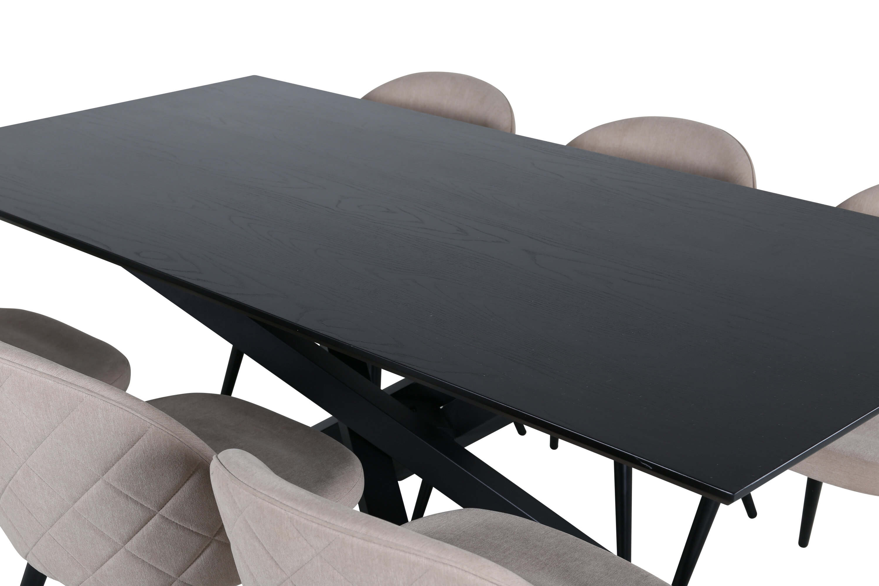 Détail du ensemble repas rectangulaire Piazza, Velvet noir, beige Table : 76 x 180 x 90 Chaise : 57 x 76,5 x 50 cm
