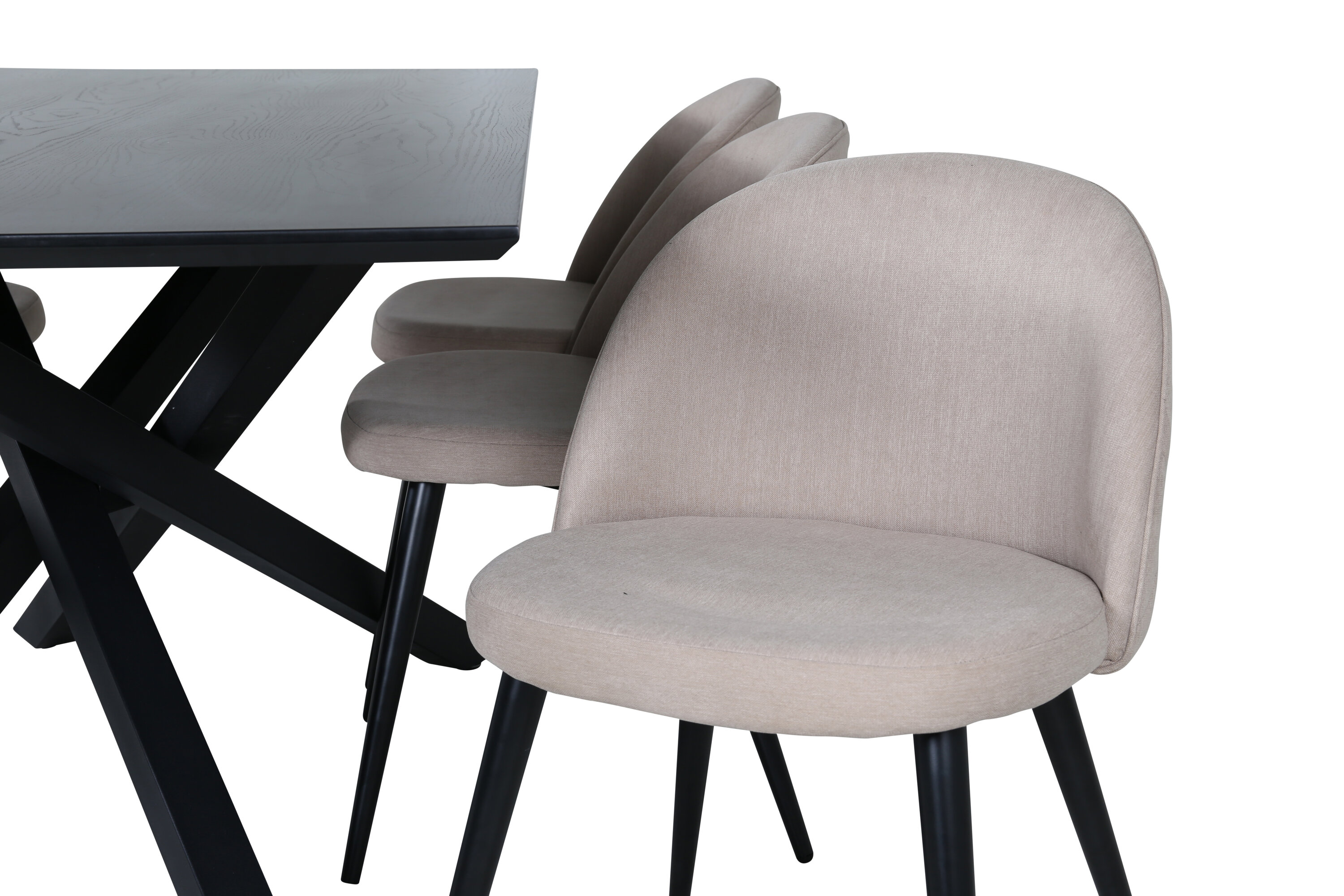 Détail du ensemble repas rectangulaire Piazza, Velvet noir, beige Table : 76 x 180 x 90 Chaise : 57 x 76,5 x 50 cm