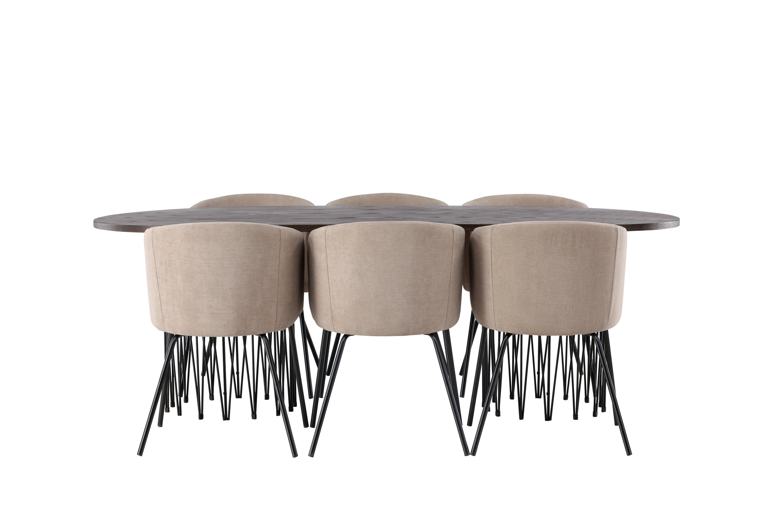 Stone, Berit ensemble repas rectangulaire noir, beige, moka Table : 74 x 220 x 100 Chaise : 55 x 78 x 55 cm sur fond clair