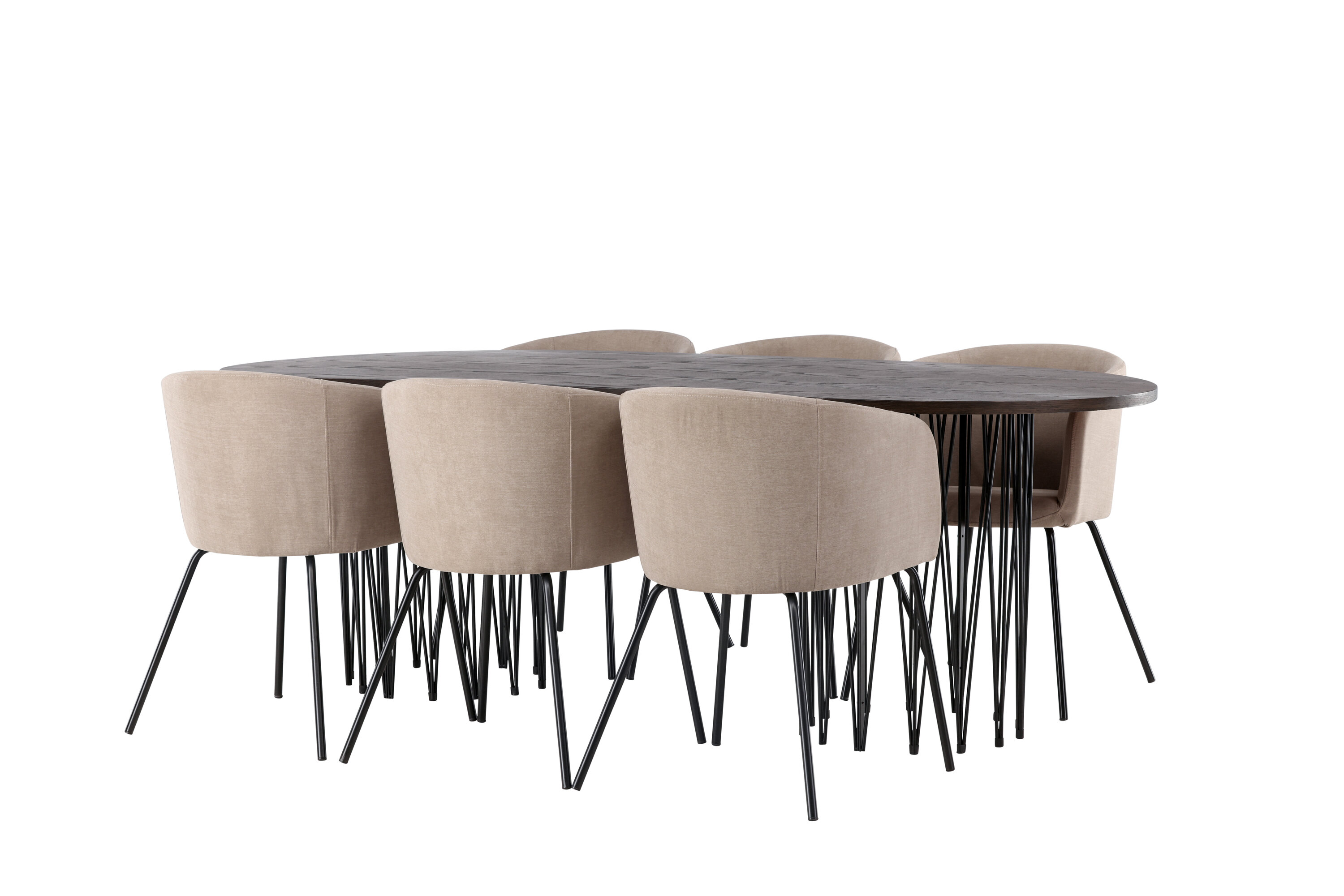 Stone, Berit ensemble repas rectangulaire noir, beige, moka Table : 74 x 220 x 100 Chaise : 55 x 78 x 55 cm sur fond clair