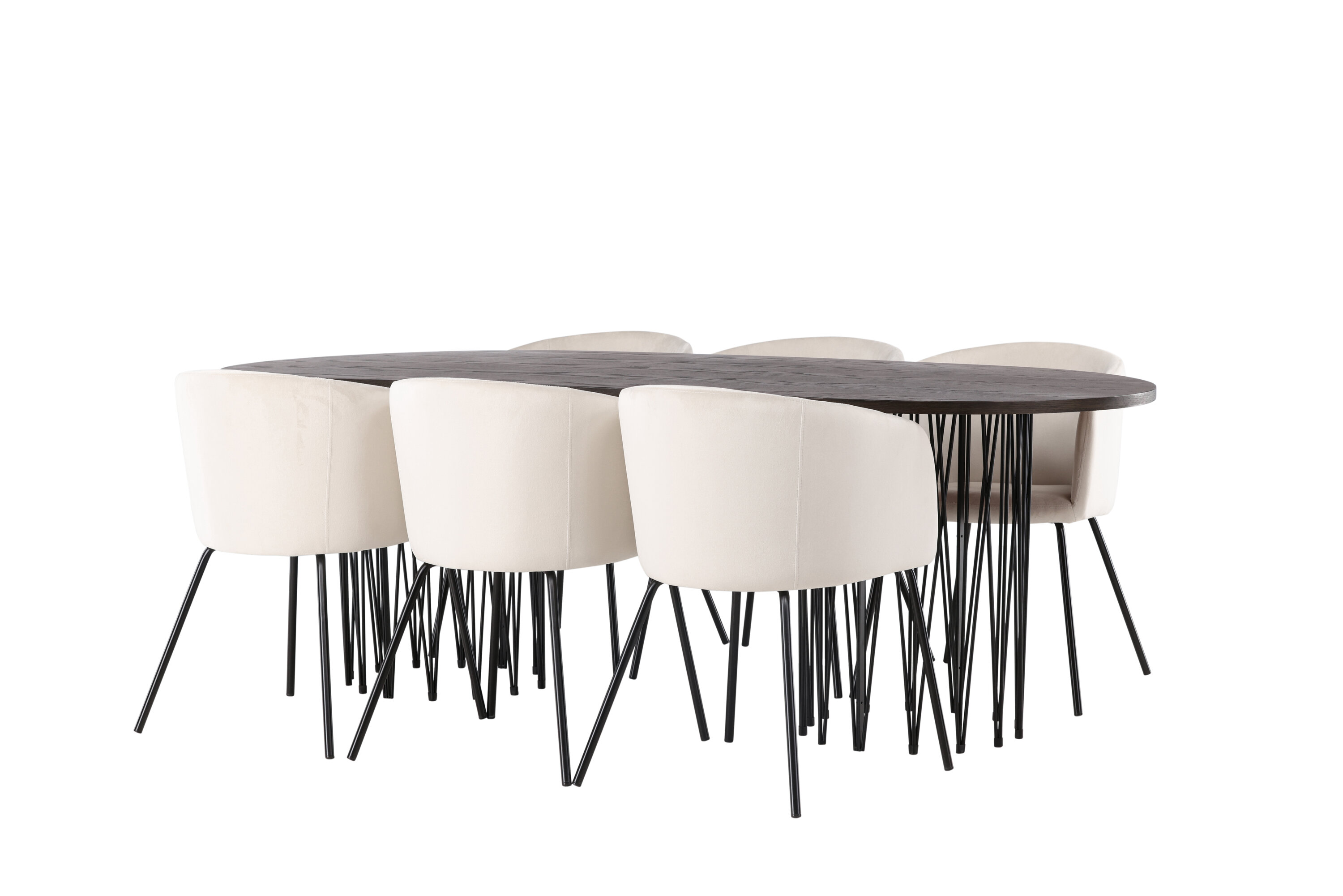 Stone, Berit ensemble repas rectangulaire noir, beige, moka Table : 74 x 220 x 100 Chaise : 55 x 78 x 55 cm sur fond clair