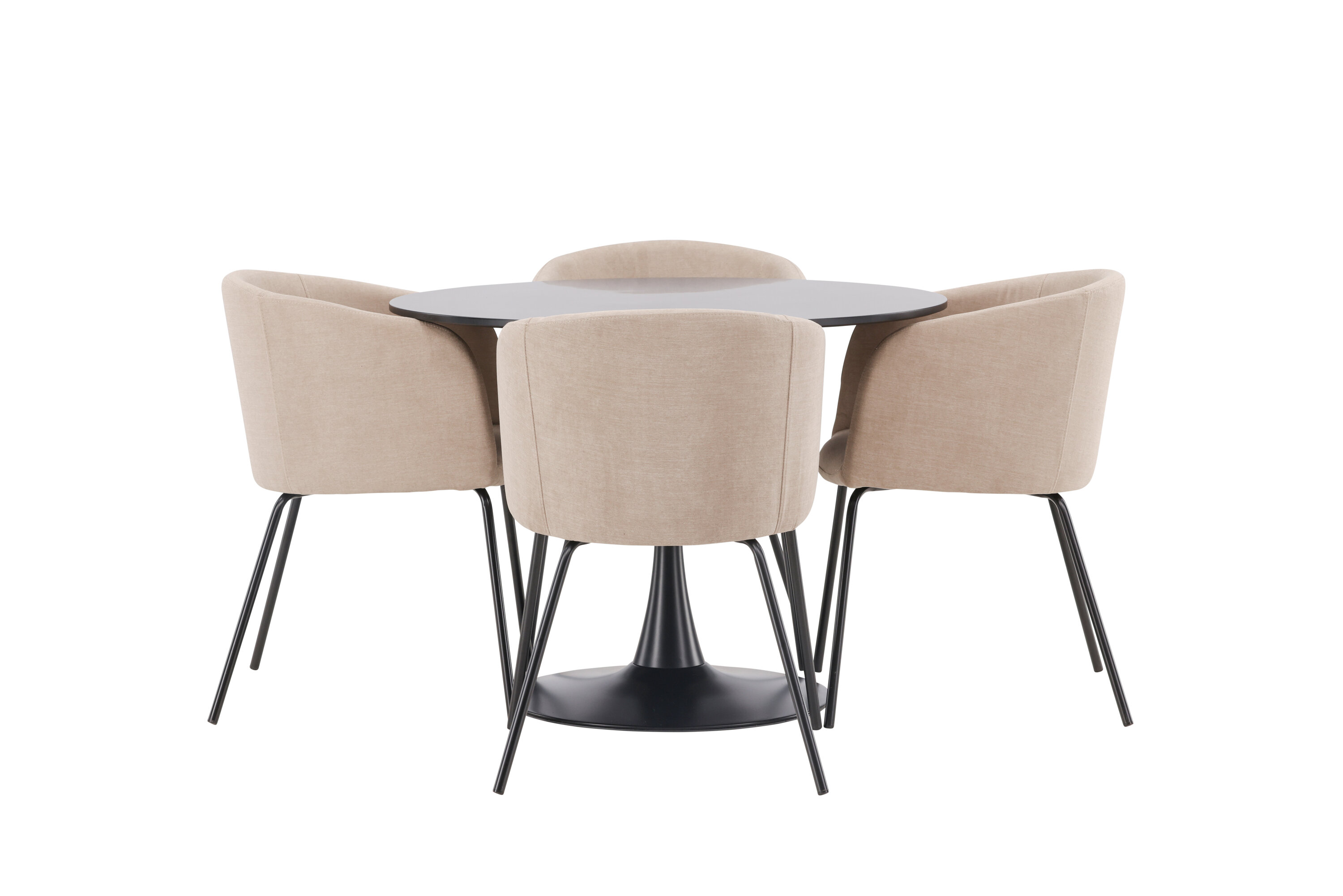 Glade, Berit ensemble repas rond noir, beige Table : ⌀100 Chaise : 55 x 78 x 55 cm sur fond clair