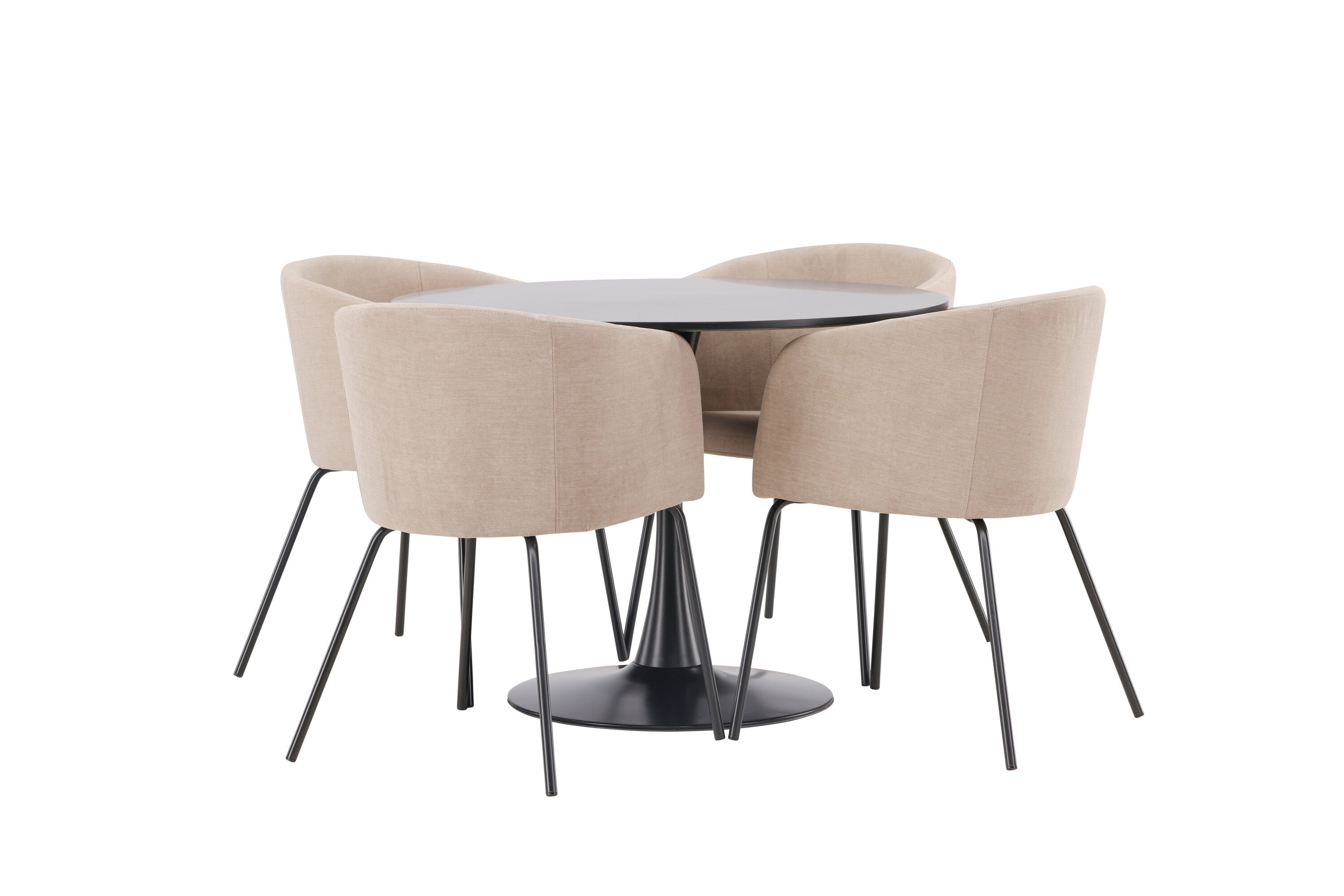 Glade, Berit ensemble repas rond noir, beige Table : ⌀100 Chaise : 55 x 78 x 55 cm sur fond clair