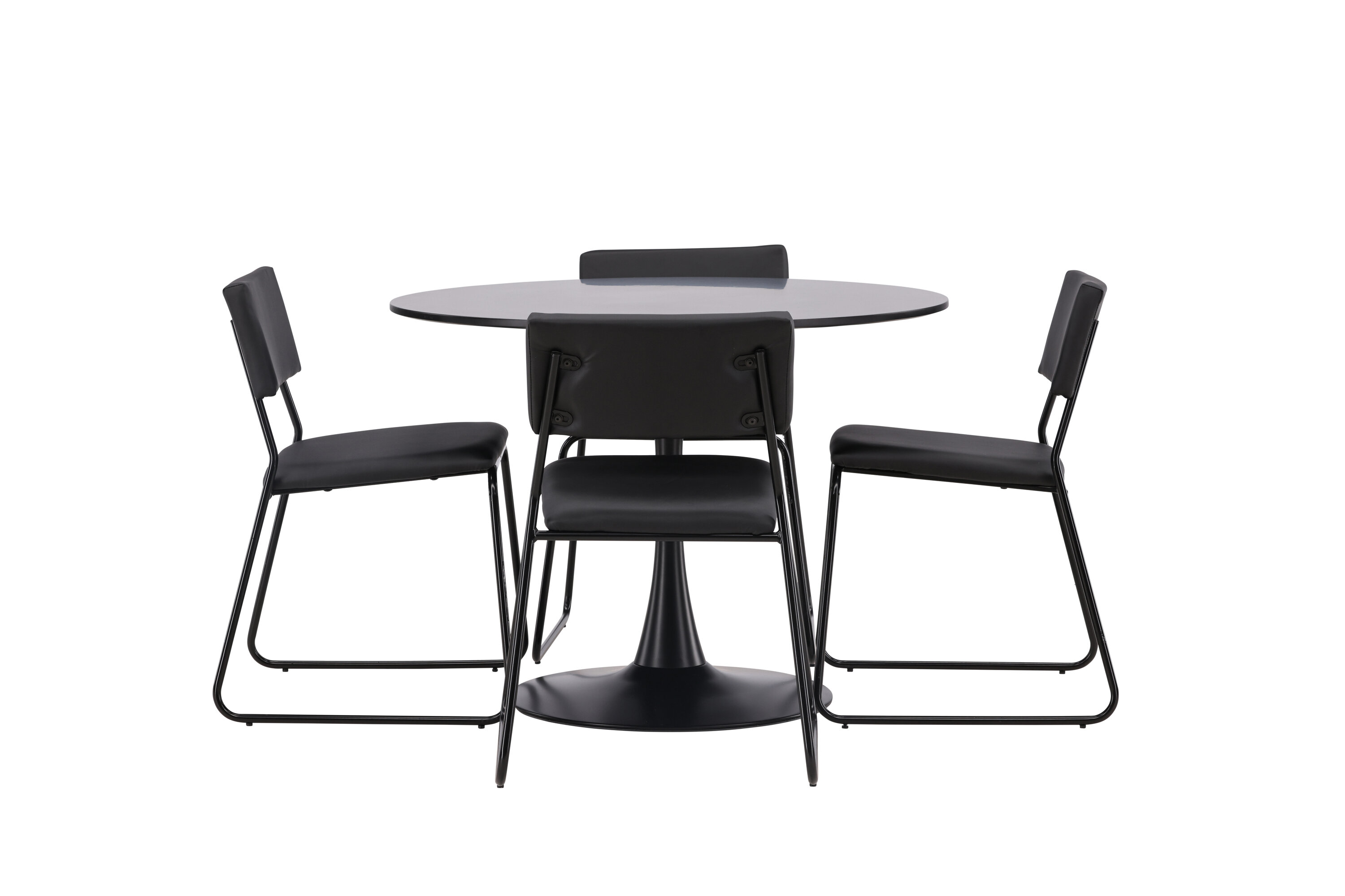 Glade, Kenth ensemble repas rond noir Table : ⌀100 Chaise : 52 x 76 x 40 cm sur fond clair
