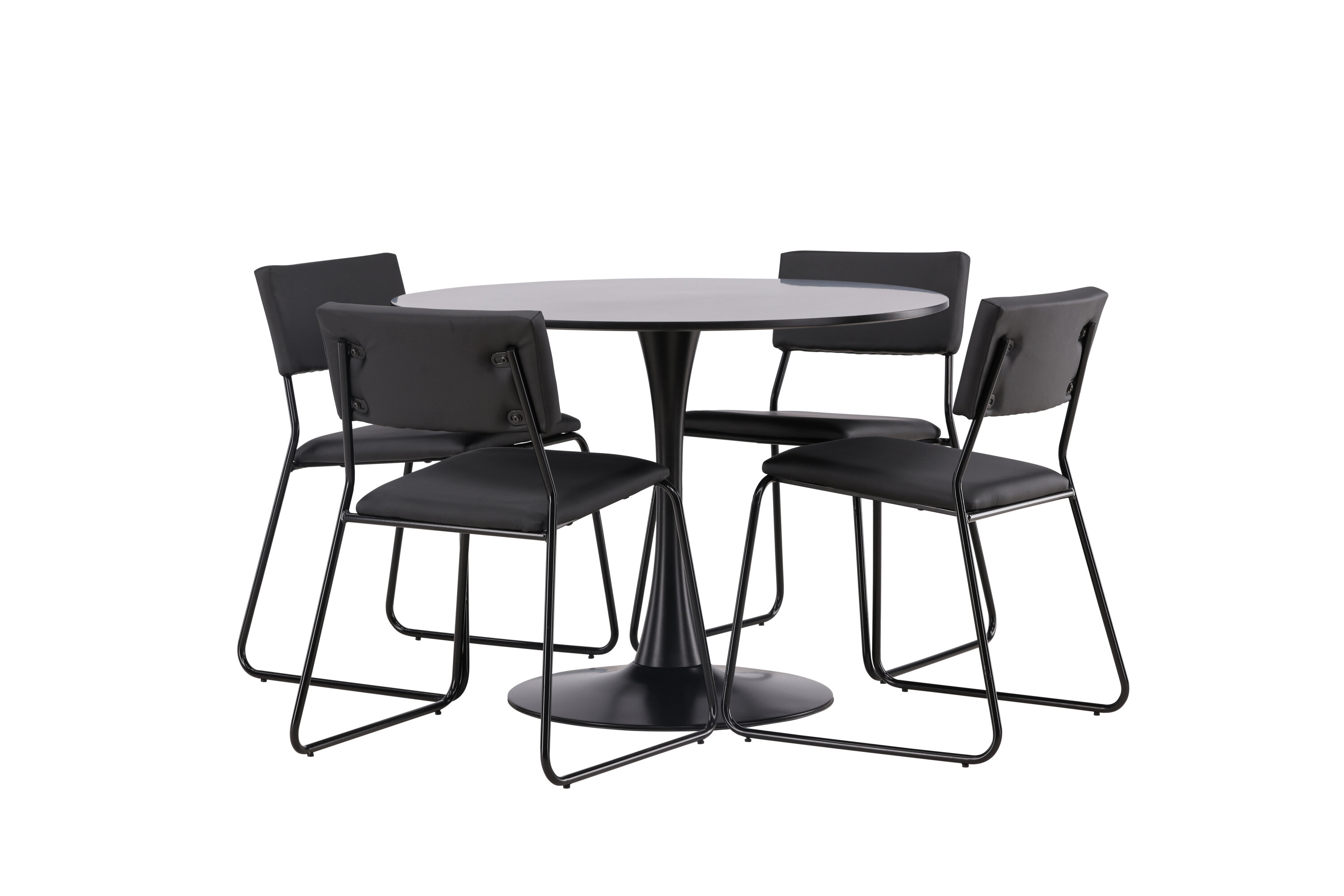 Glade, Kenth ensemble repas rond noir Table : ⌀100 Chaise : 52 x 76 x 40 cm sur fond clair