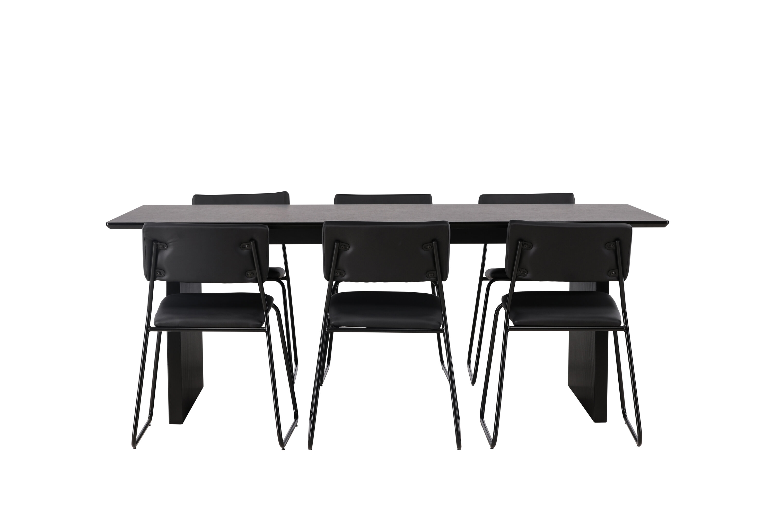Vail, Kenth ensemble repas rectangulaire noir Table : 75 x 200 x 100 Chaise : 52 x 76 x 40 cm sur fond clair