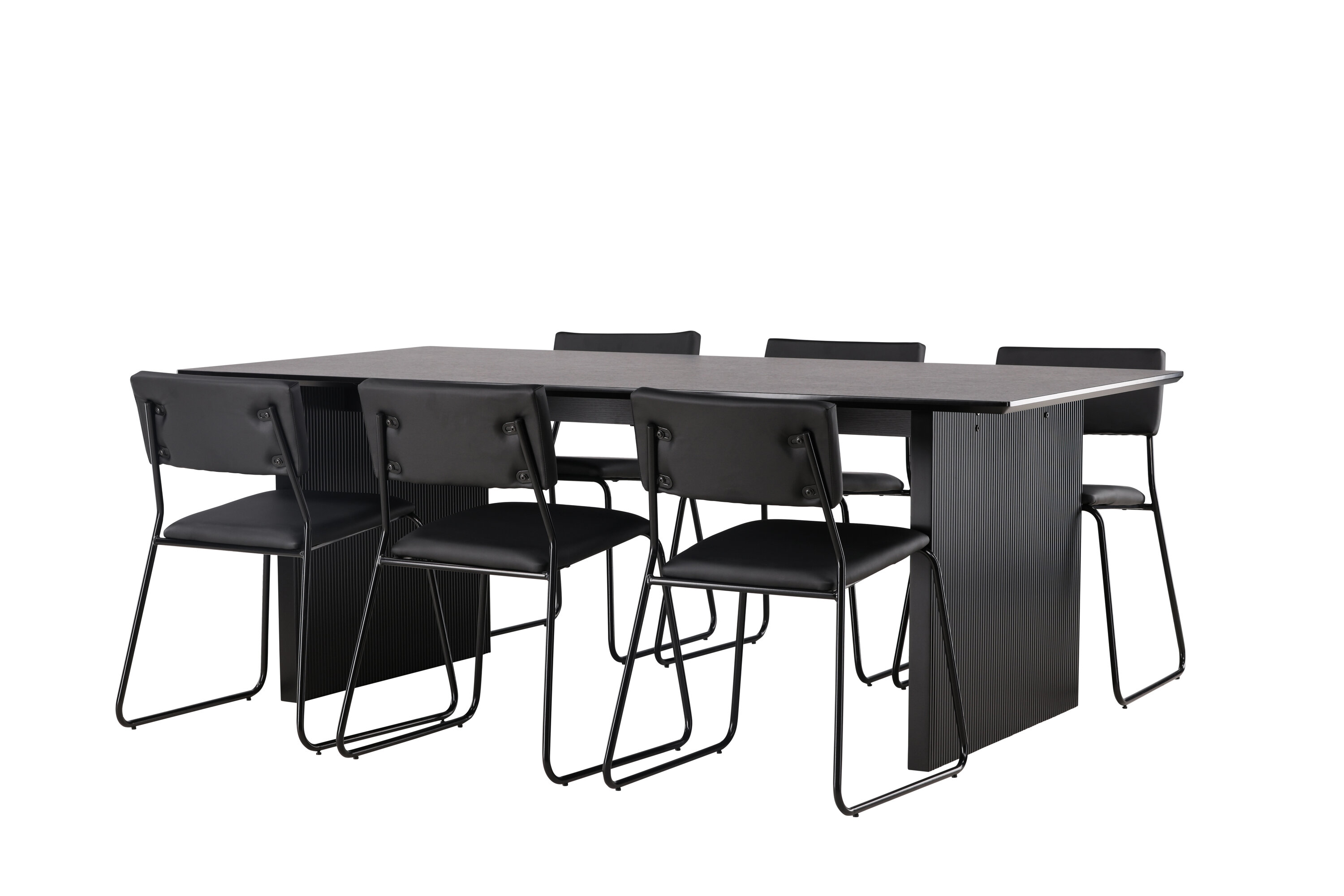 Vail, Kenth ensemble repas rectangulaire noir Table : 75 x 200 x 100 Chaise : 52 x 76 x 40 cm sur fond clair