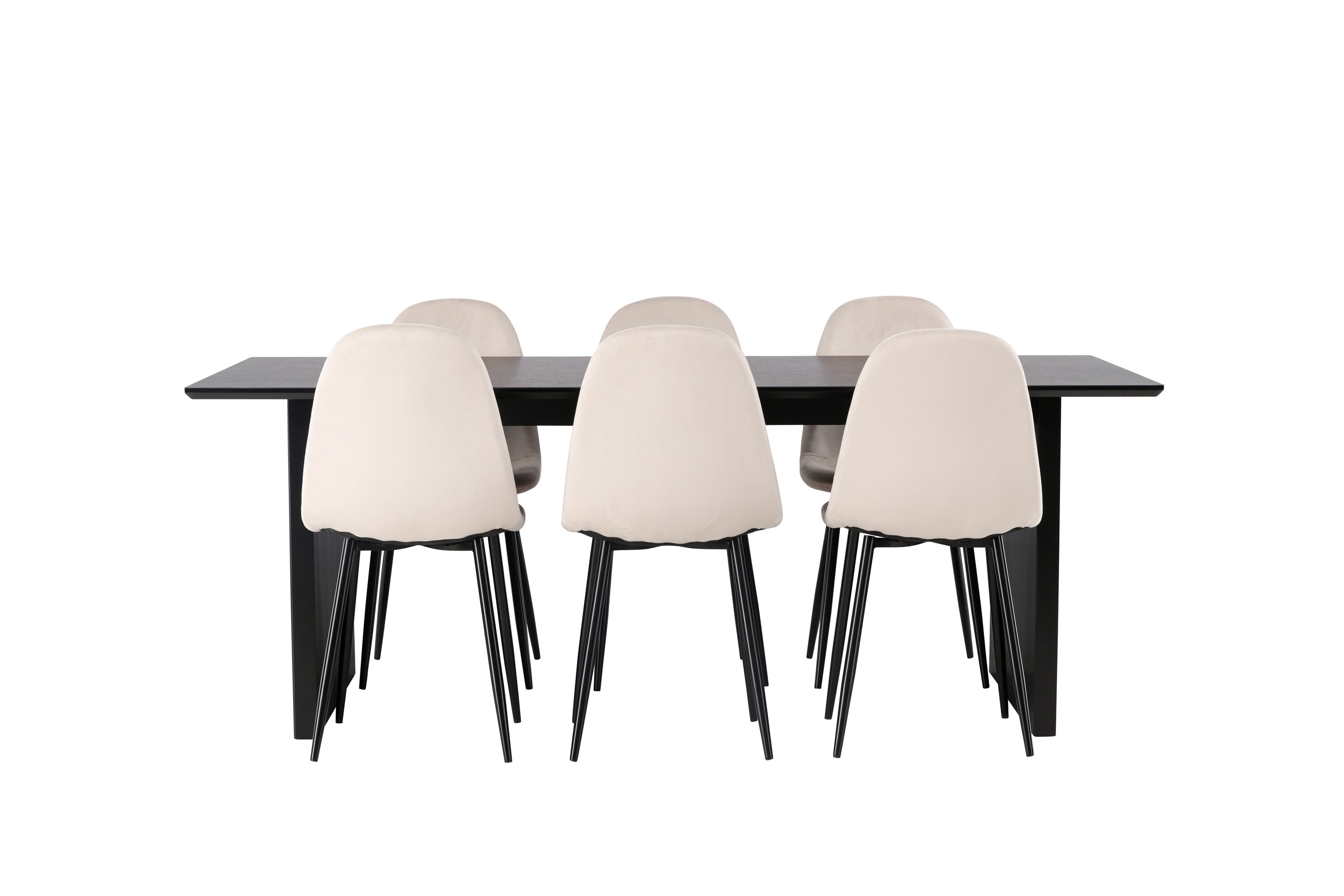 Vail, Polar ensemble repas rectangulaire noir, beige Table : 75 x 200 x 100 Chaise : 53,3 x 88 x 42,5 cm sur fond clair