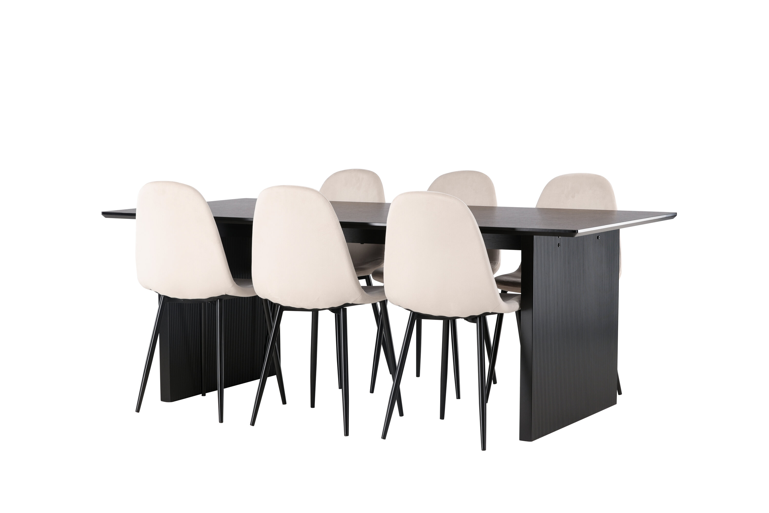 Vail, Polar ensemble repas rectangulaire noir, beige Table : 75 x 200 x 100 Chaise : 53,3 x 88 x 42,5 cm sur fond clair