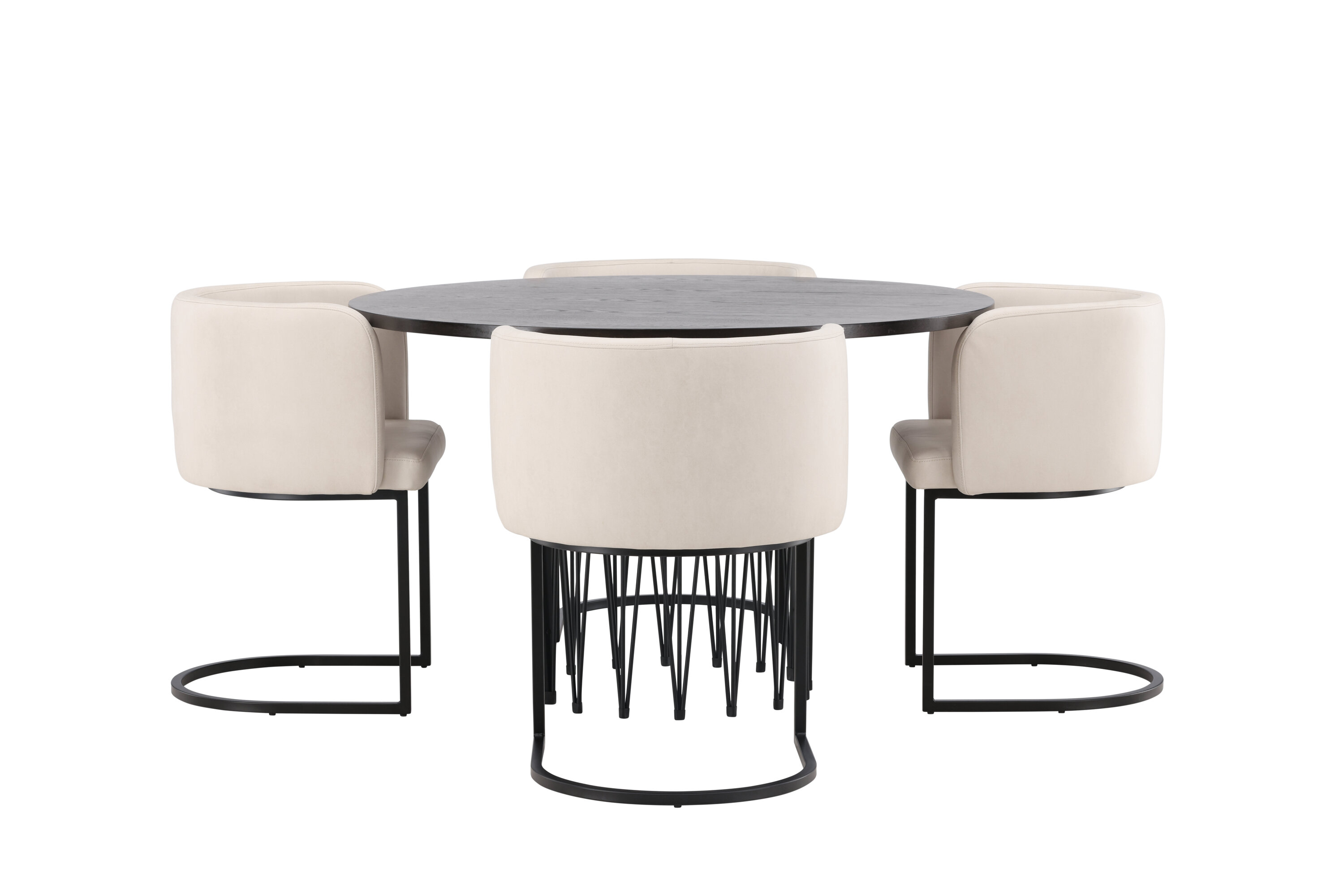 Stone, Simrishamn ensemble repas rond noir, beige, moka Table : ⌀120 Chaise : 60 x 75 x 51 cm sur fond clair