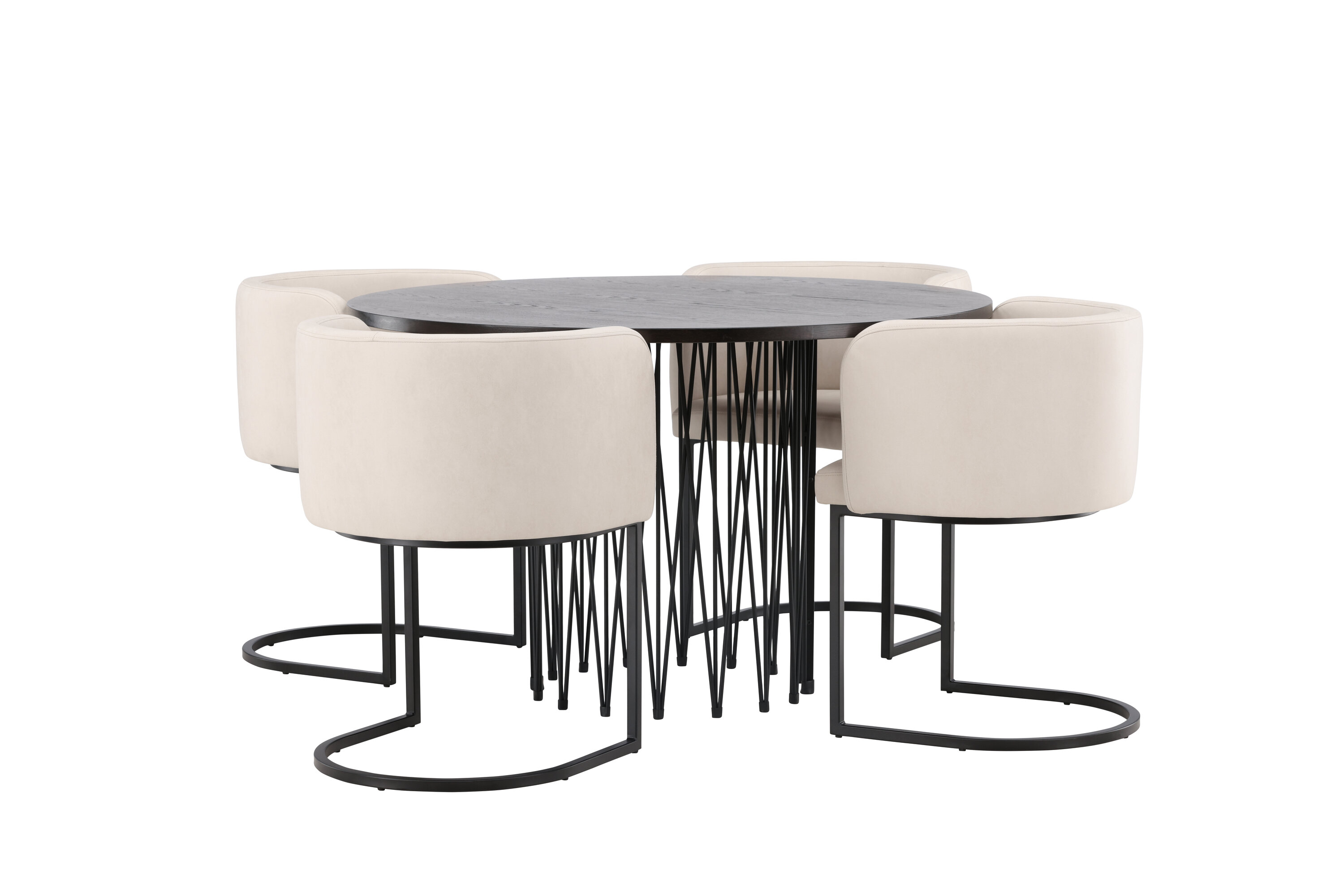 Stone, Simrishamn ensemble repas rond noir, beige, moka Table : ⌀120 Chaise : 60 x 75 x 51 cm sur fond clair