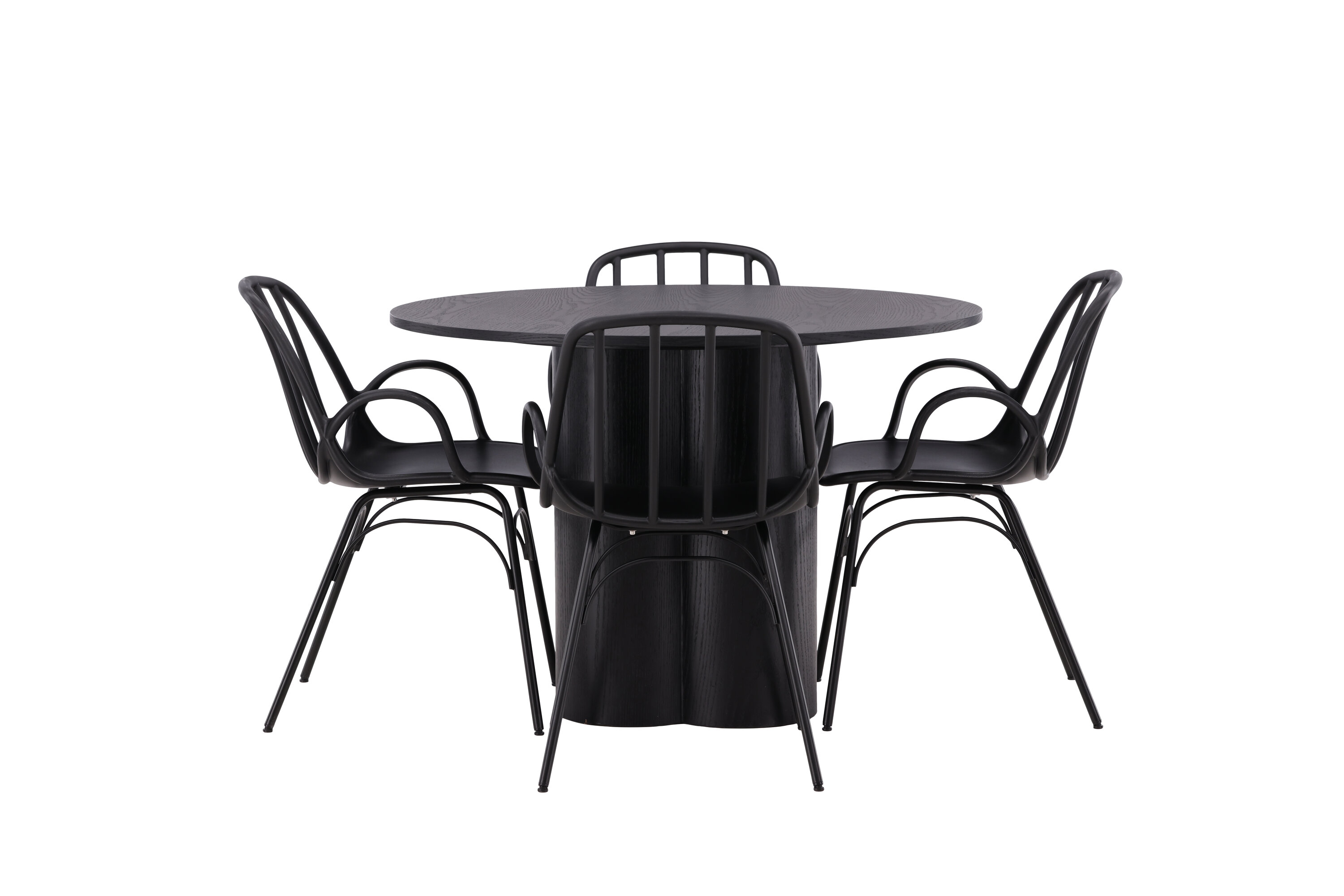 Olivia, Dyrön ensemble repas rond noir 110 x 110 cm sur fond clair