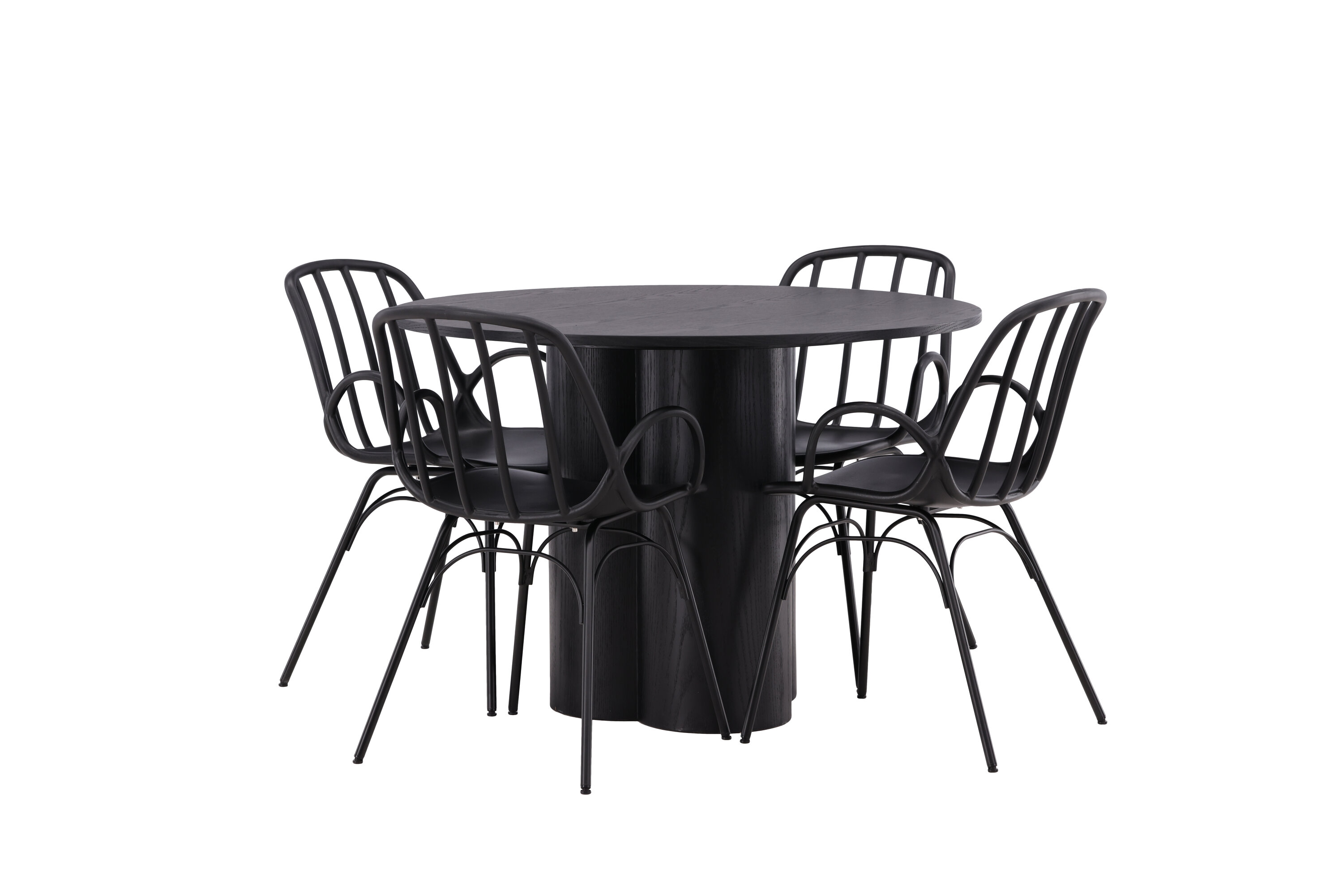 Olivia, Dyrön ensemble repas rond noir 110 x 110 cm sur fond clair