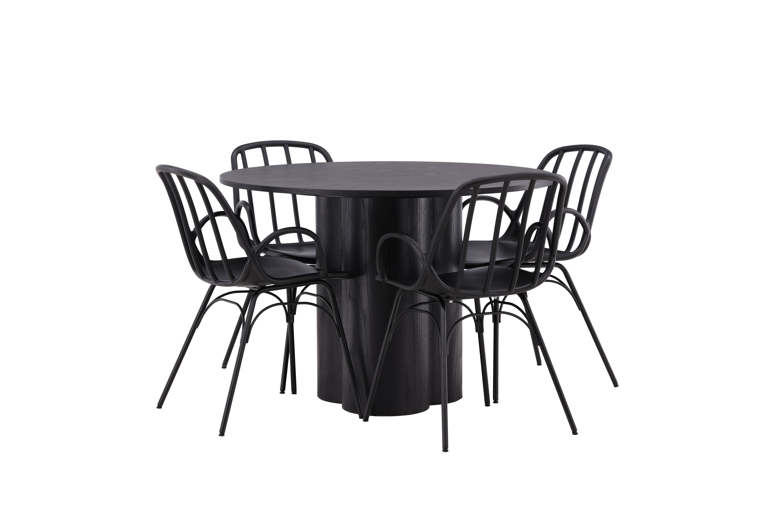 Olivia, Dyrön ensemble repas rond noir 110 x 110 cm sur fond clair