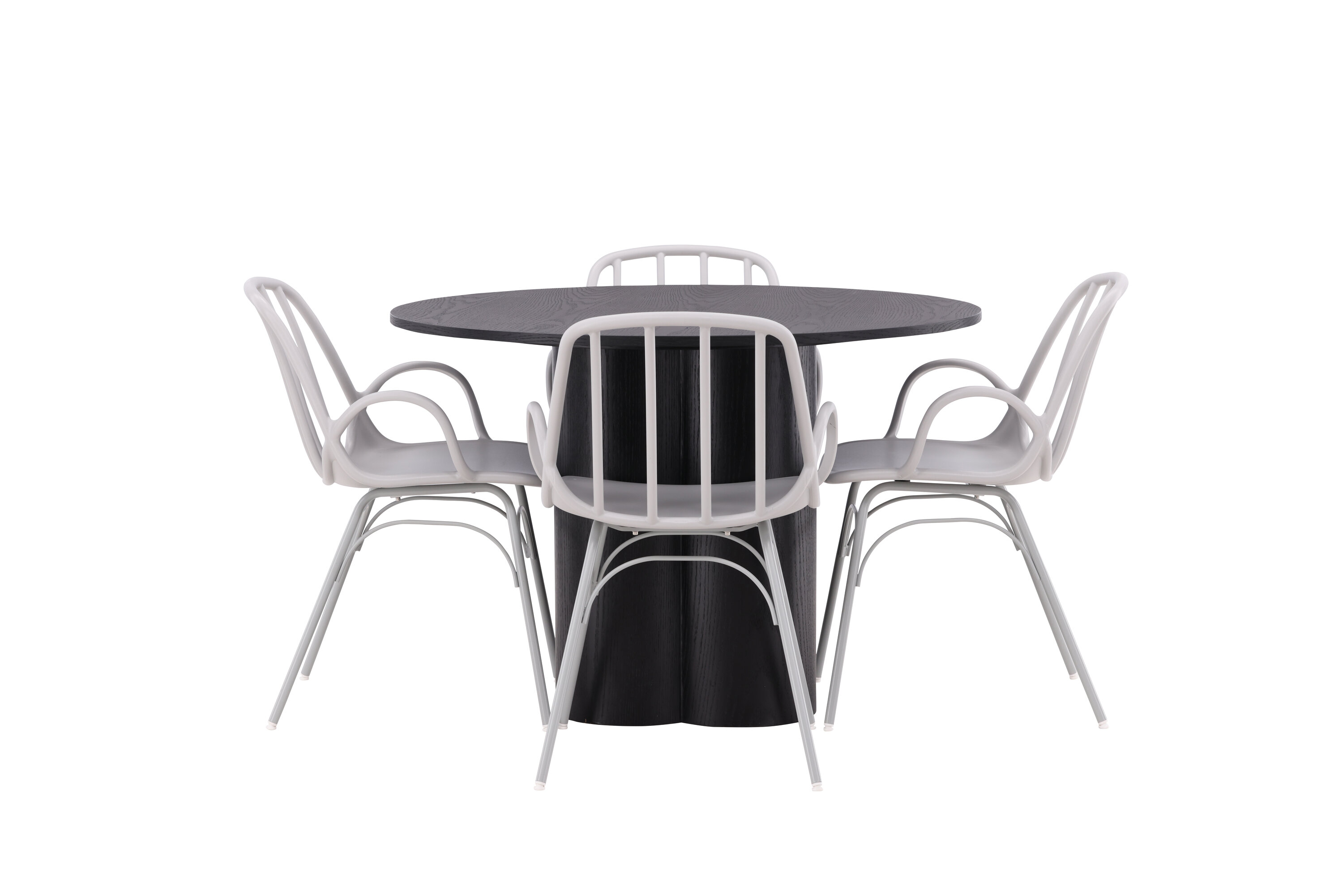 Olivia, Dyrön ensemble repas rond noir, grège, gris clair 110 x 110 cm sur fond clair