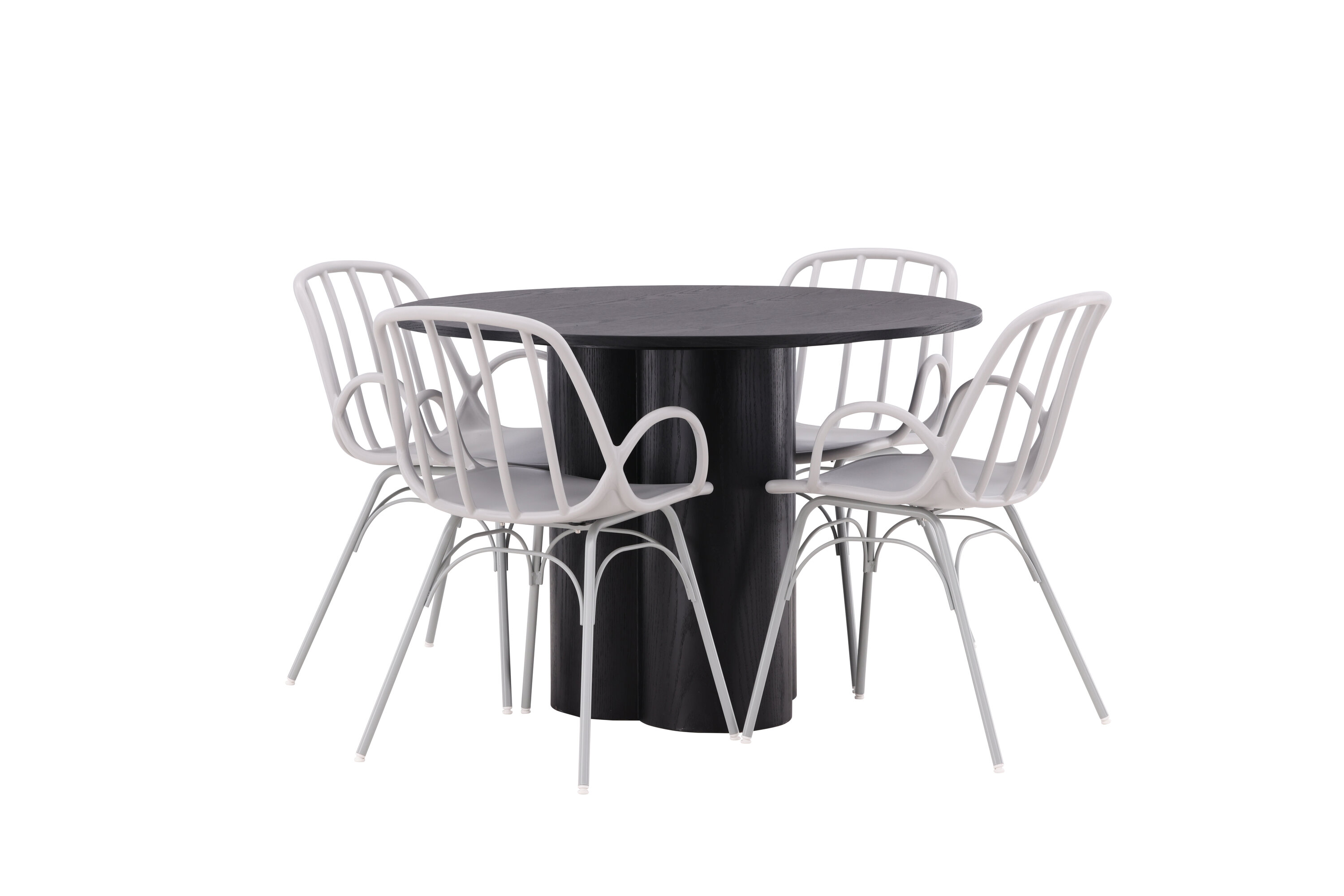 Olivia, Dyrön ensemble repas rond noir, grège, gris clair 110 x 110 cm sur fond clair