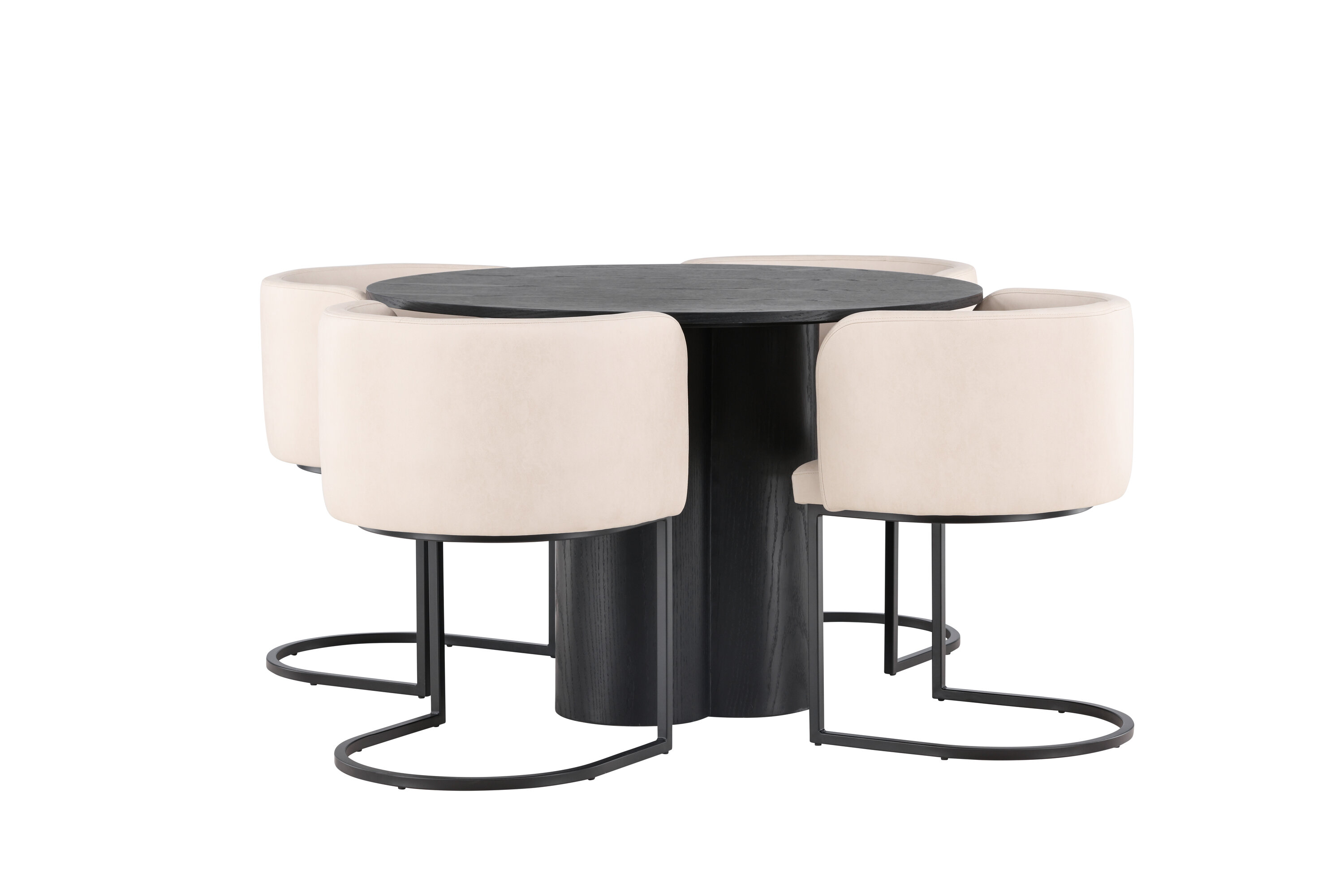 Olivia, Simrishamn ensemble repas rond noir, beige Table : ⌀110 Chaise : 60 x 75 x 51 cm sur fond clair