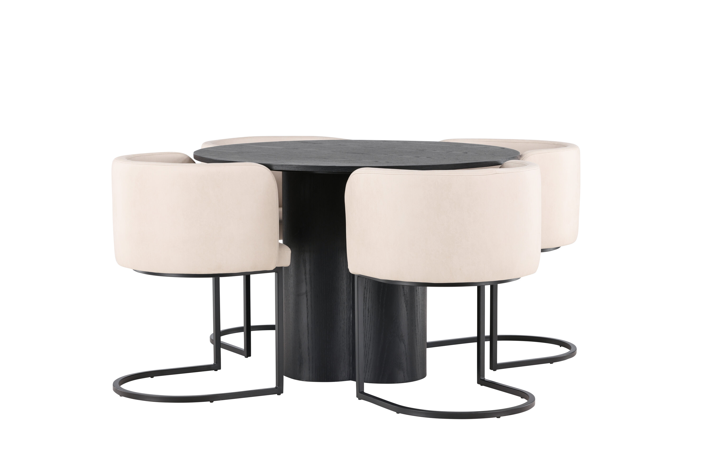Olivia, Simrishamn ensemble repas rond noir, beige Table : ⌀110 Chaise : 60 x 75 x 51 cm sur fond clair