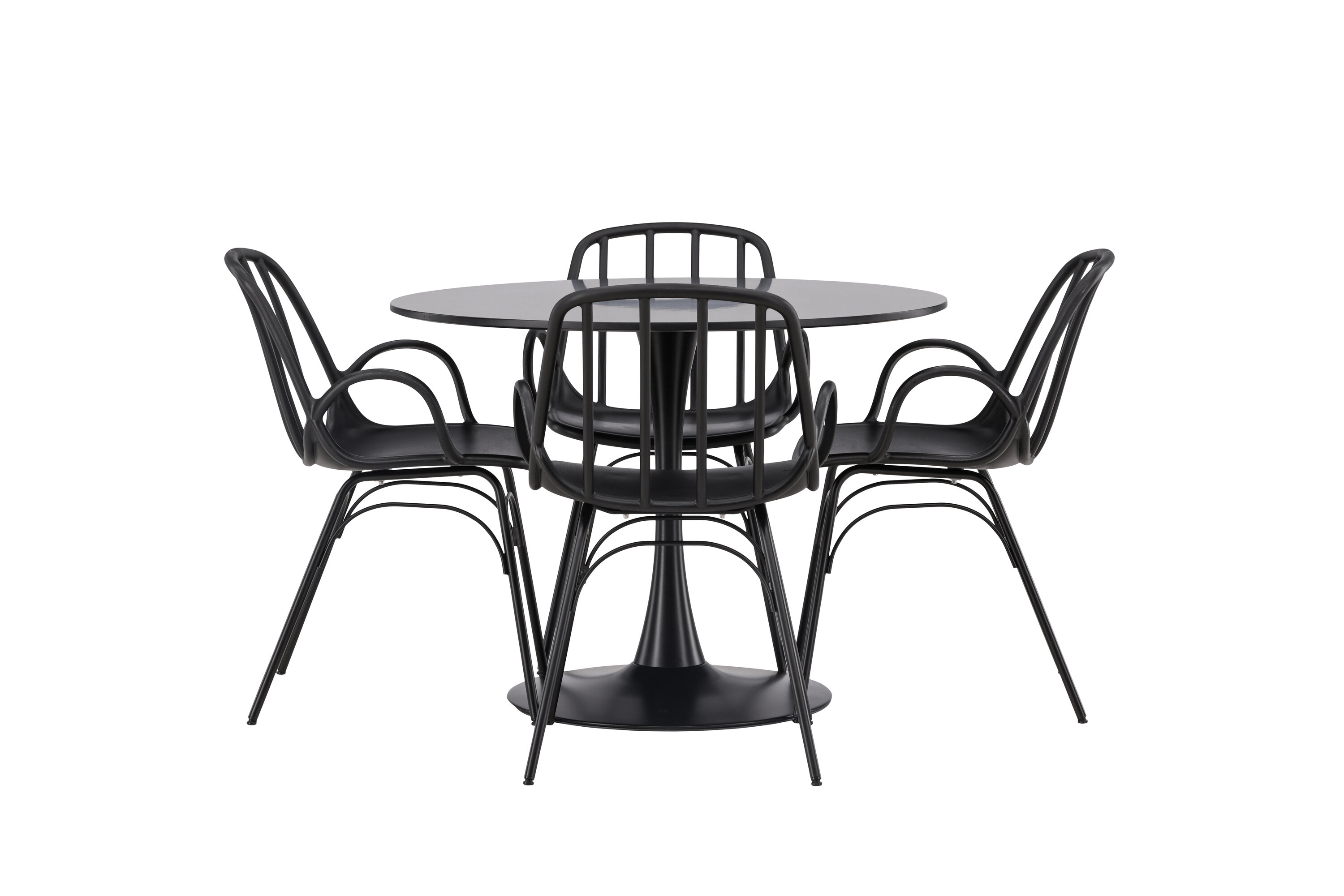 Glade, Dyrön ensemble repas rond noir 100 x 100 cm sur fond clair