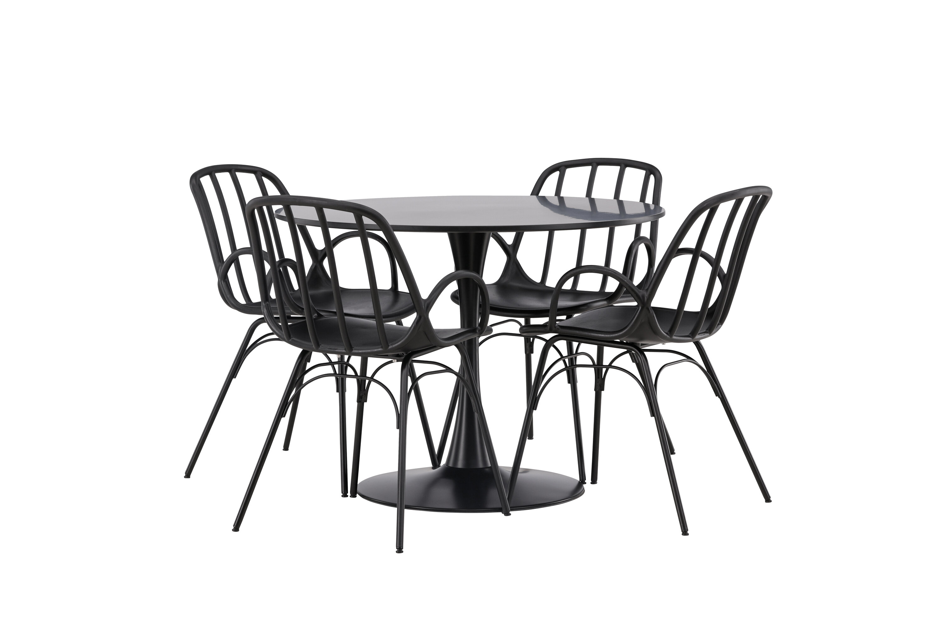 Glade, Dyrön ensemble repas rond noir 100 x 100 cm sur fond clair