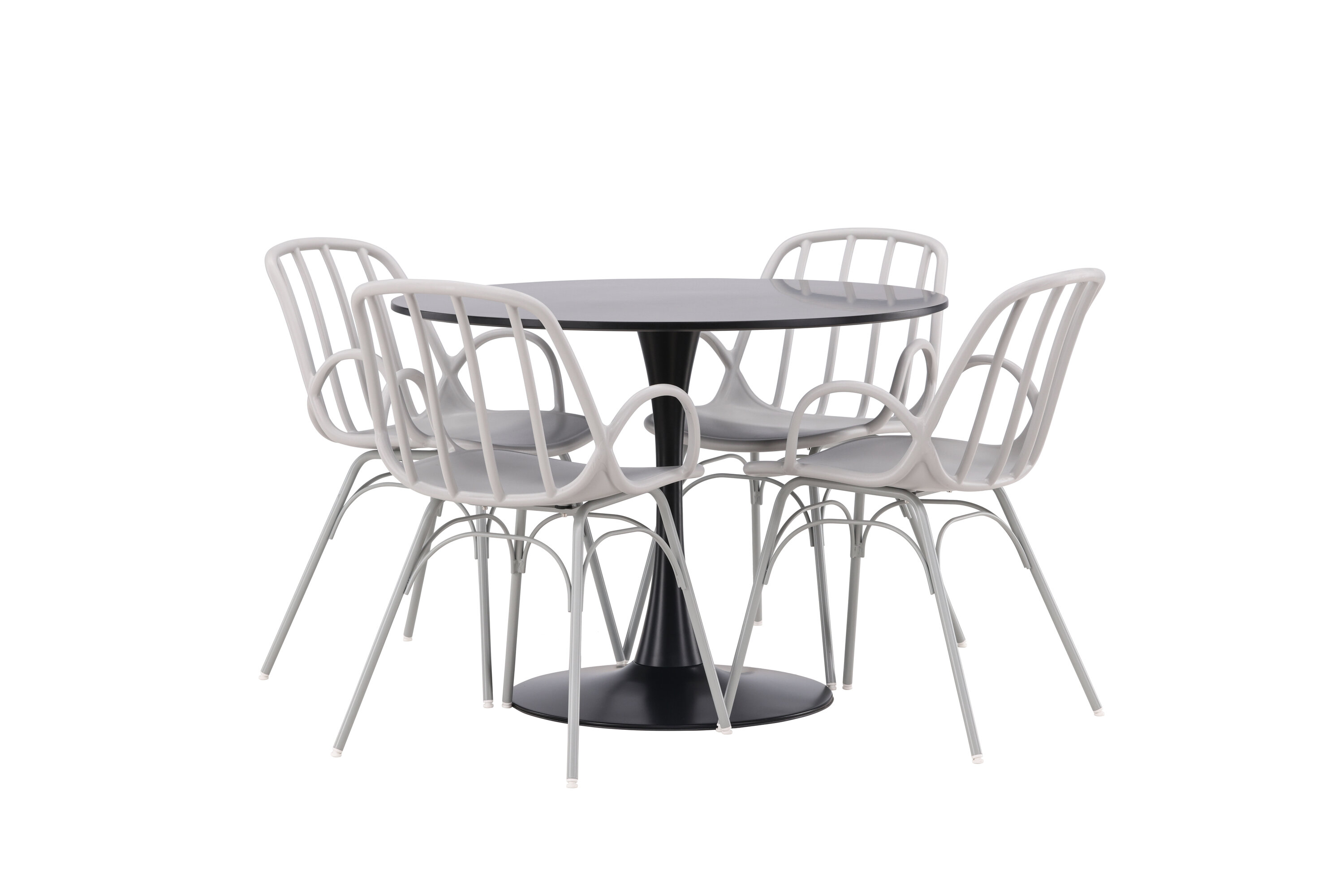 Glade, Dyrön ensemble repas rond noir, grège, gris clair 100 x 100 cm sur fond clair