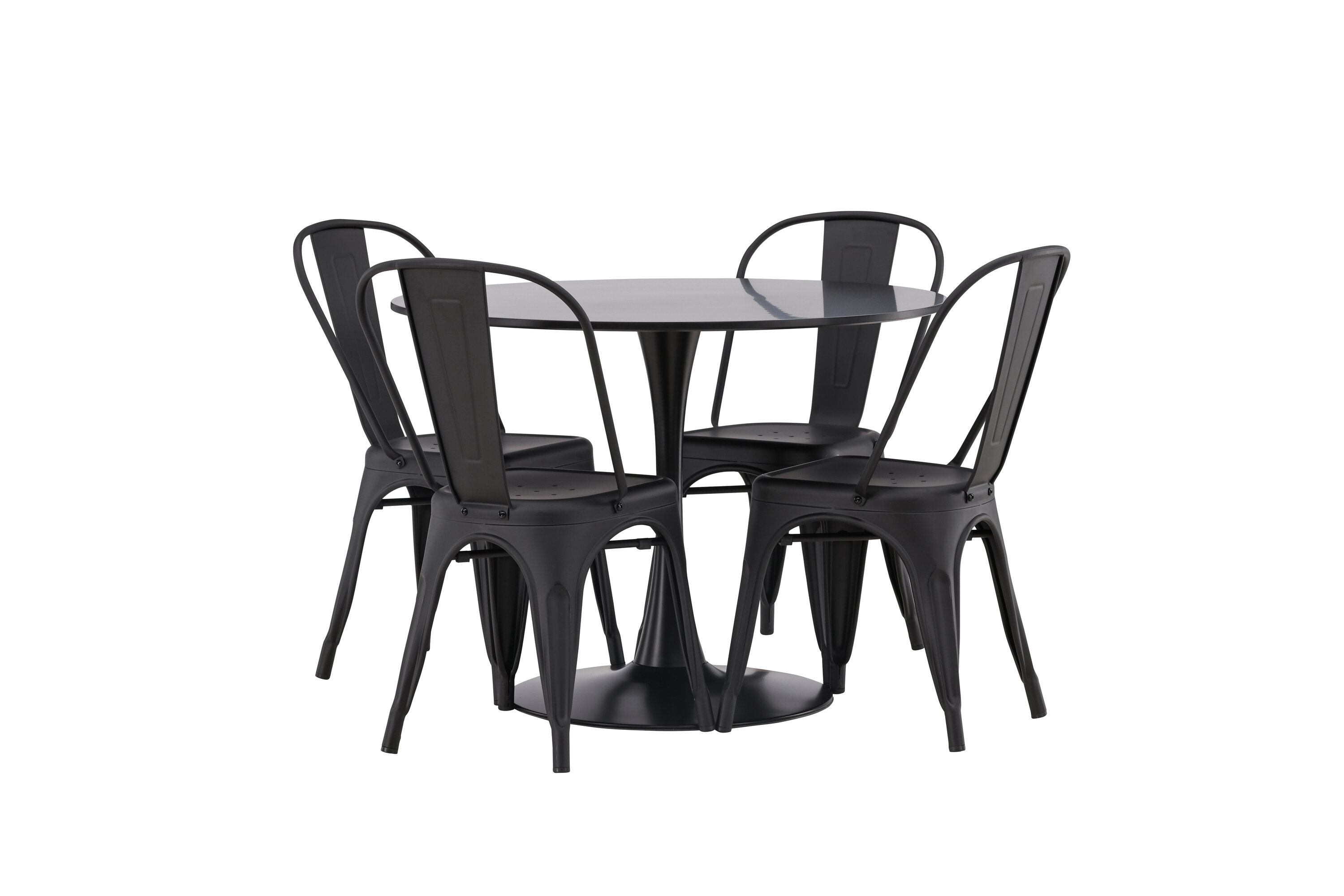 Glade, Tempe ensemble repas rond noir Table : ⌀100 Chaise : 53 x 85 x 45 cm sur fond clair
