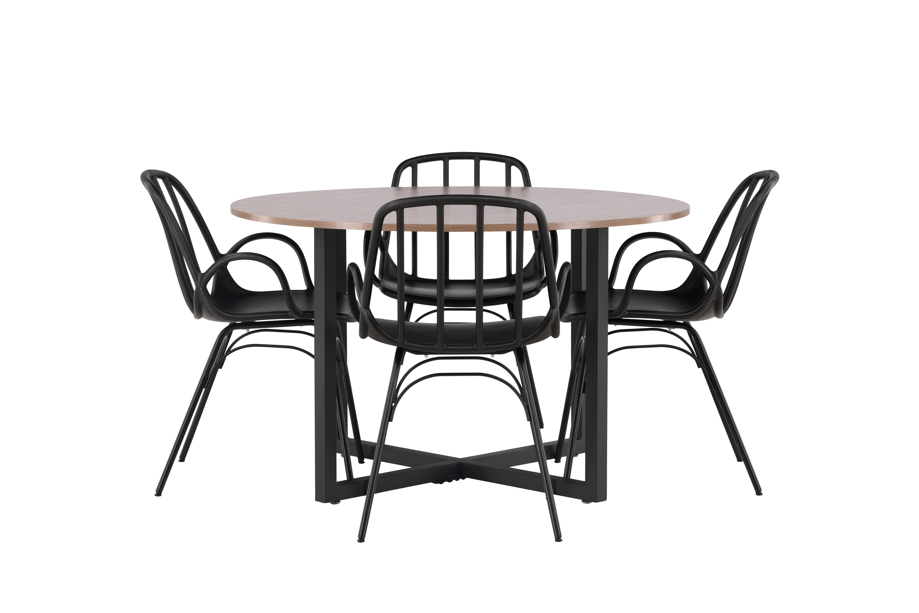 Durango, Dyrön ensemble repas rond noyer, noir 120 x 120 cm sur fond clair