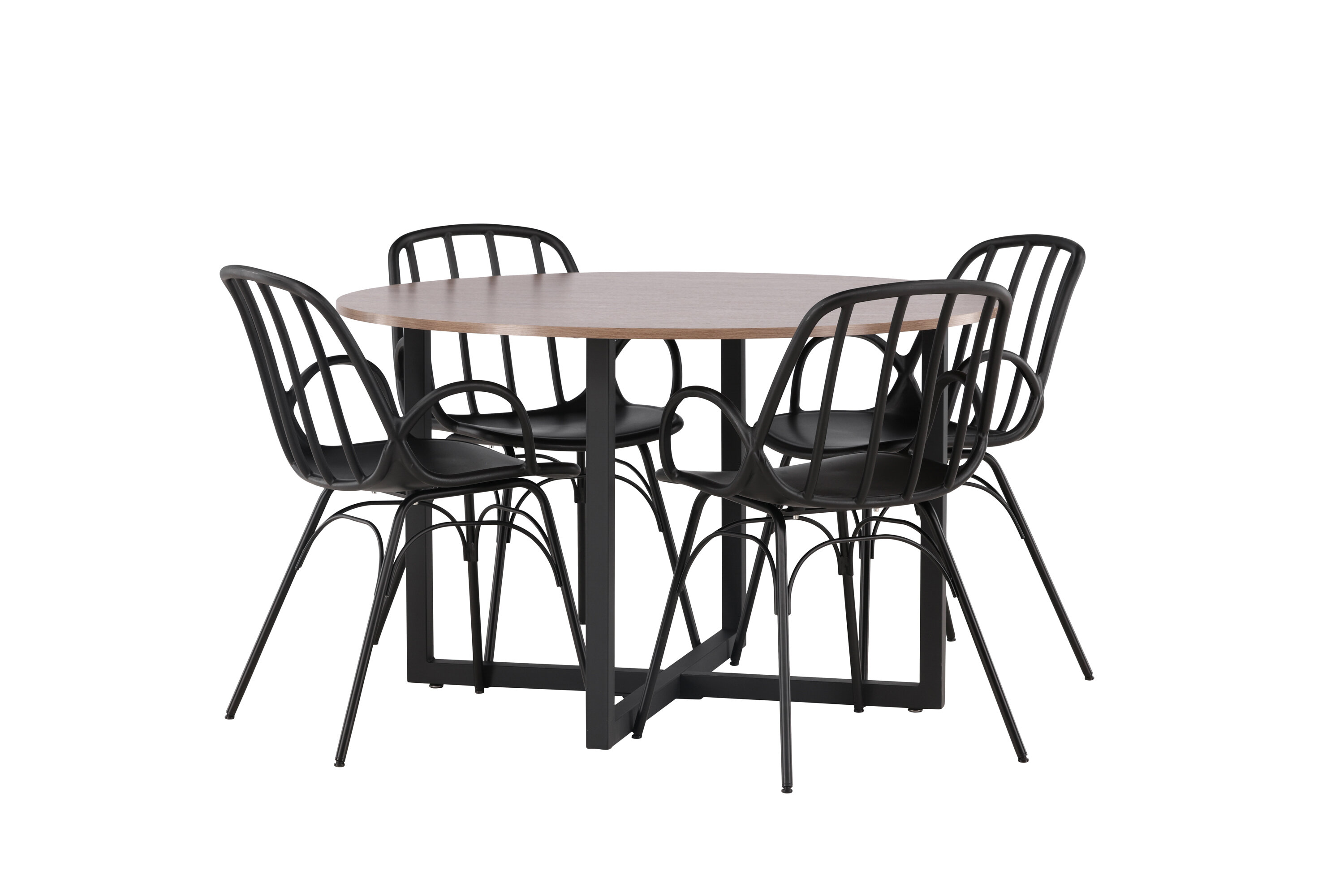 Durango, Dyrön ensemble repas rond noyer, noir 120 x 120 cm sur fond clair