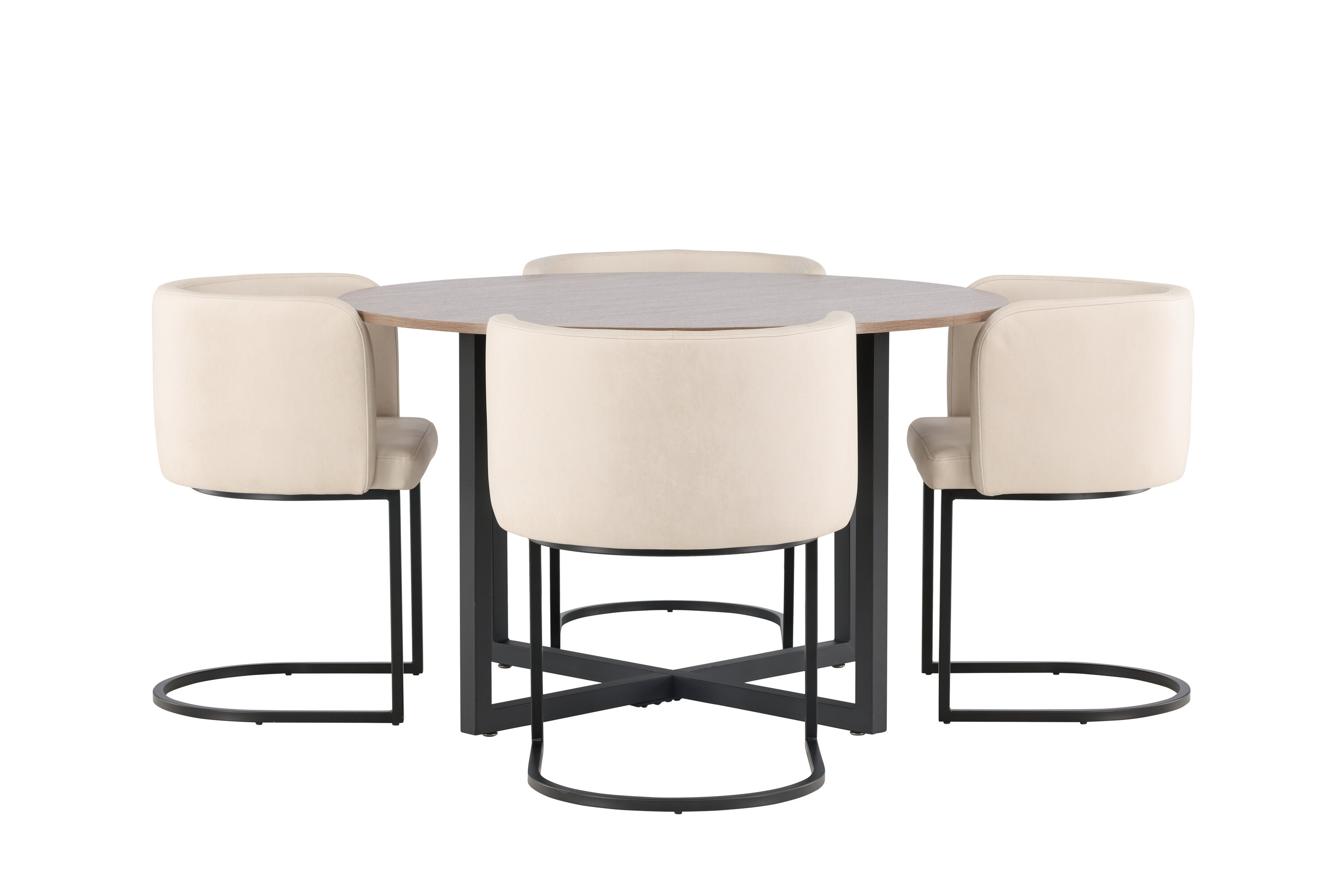Durango, Simrishamn ensemble repas rond noyer, beige, noir Table : ⌀120 Chaise : 60 x 75 x 51 cm sur fond clair