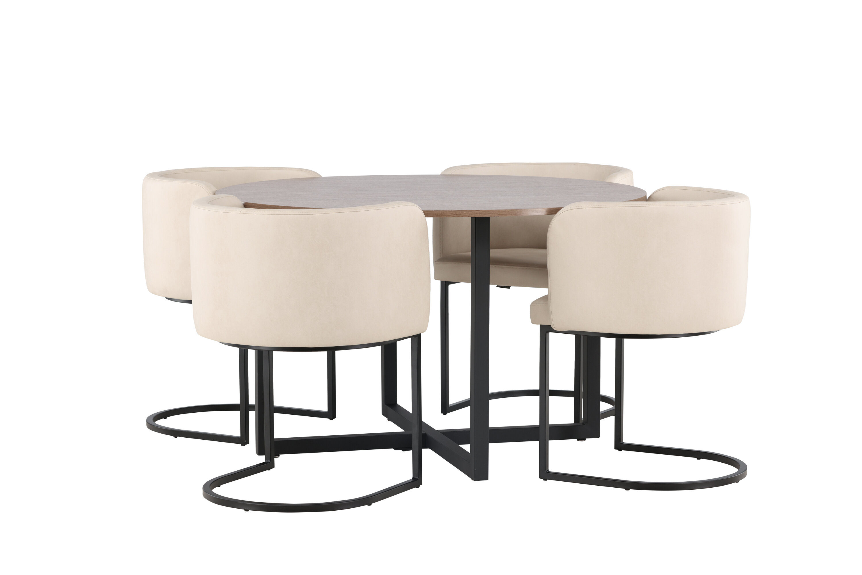 Durango, Simrishamn ensemble repas rond noyer, beige, noir Table : ⌀120 Chaise : 60 x 75 x 51 cm sur fond clair