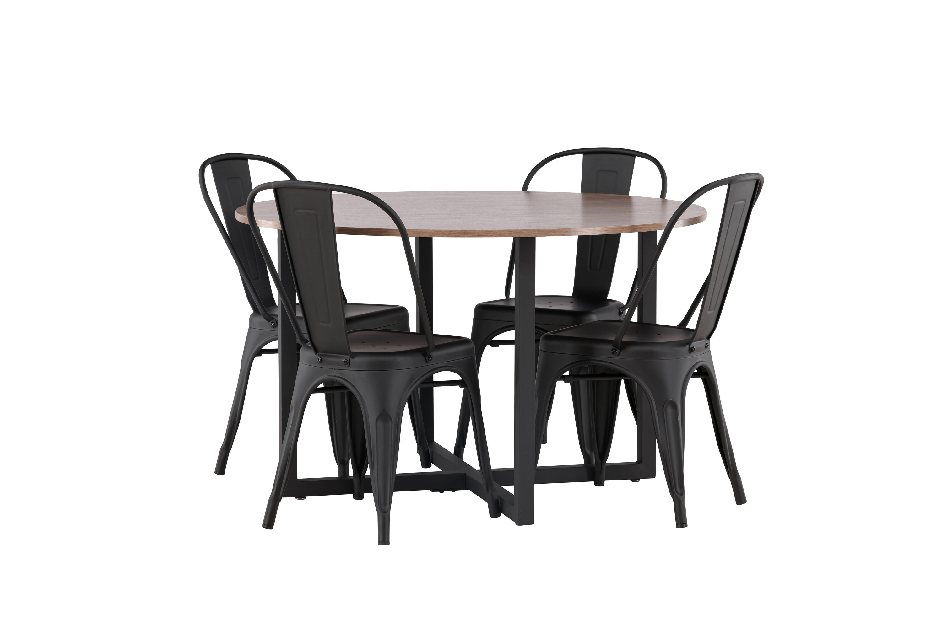 Durango, Tempe ensemble repas rond noyer, noir Table : ⌀120 Chaise : 53 x 85 x 45 cm sur fond clair