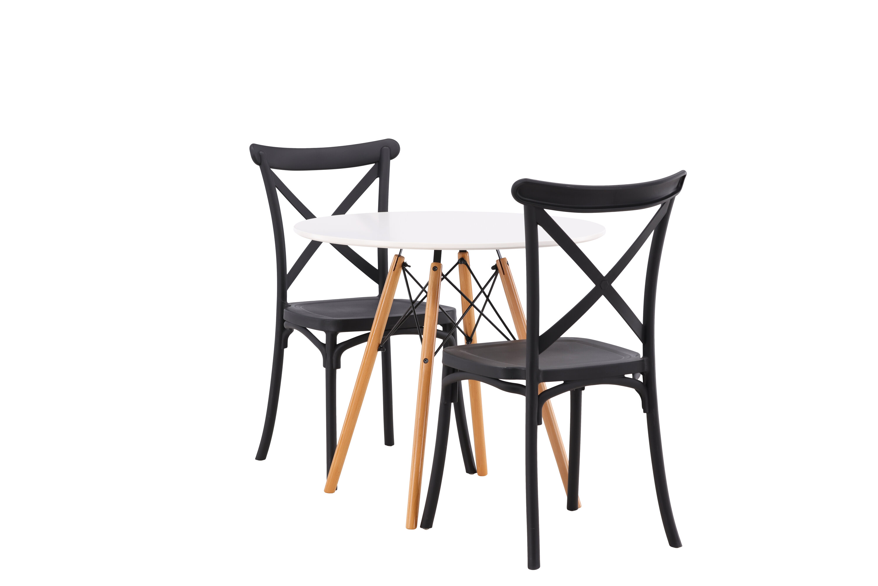 Danburi, Crosett ensemble repas rond blanc, noir Table : ⌀60 Chaise : 55 x 90 x 52 cm sur fond clair
