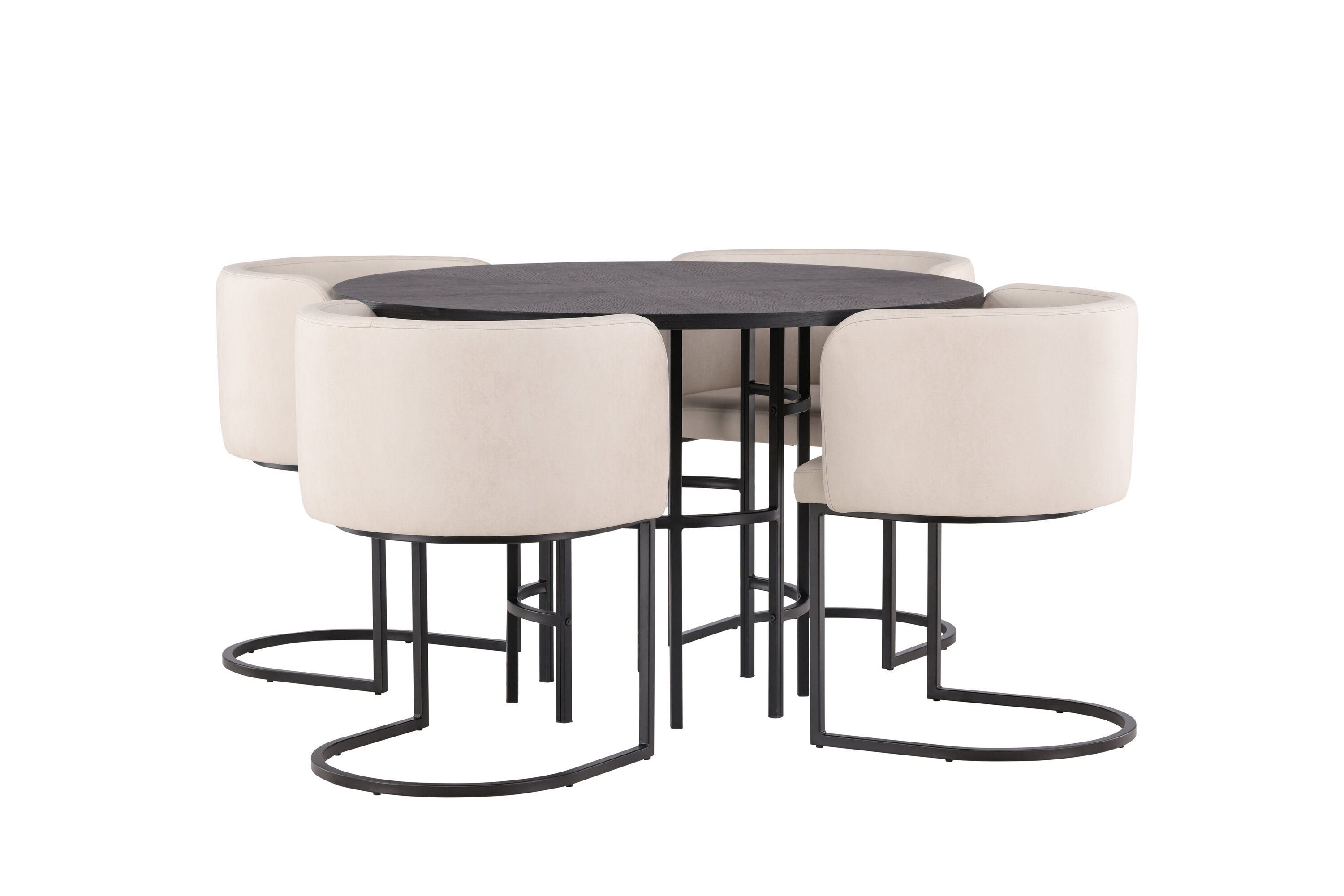 Copenhagen, Simrishamn ensemble repas rond noir, beige Table : ⌀115 Chaise : 60 x 75 x 51 cm sur fond clair